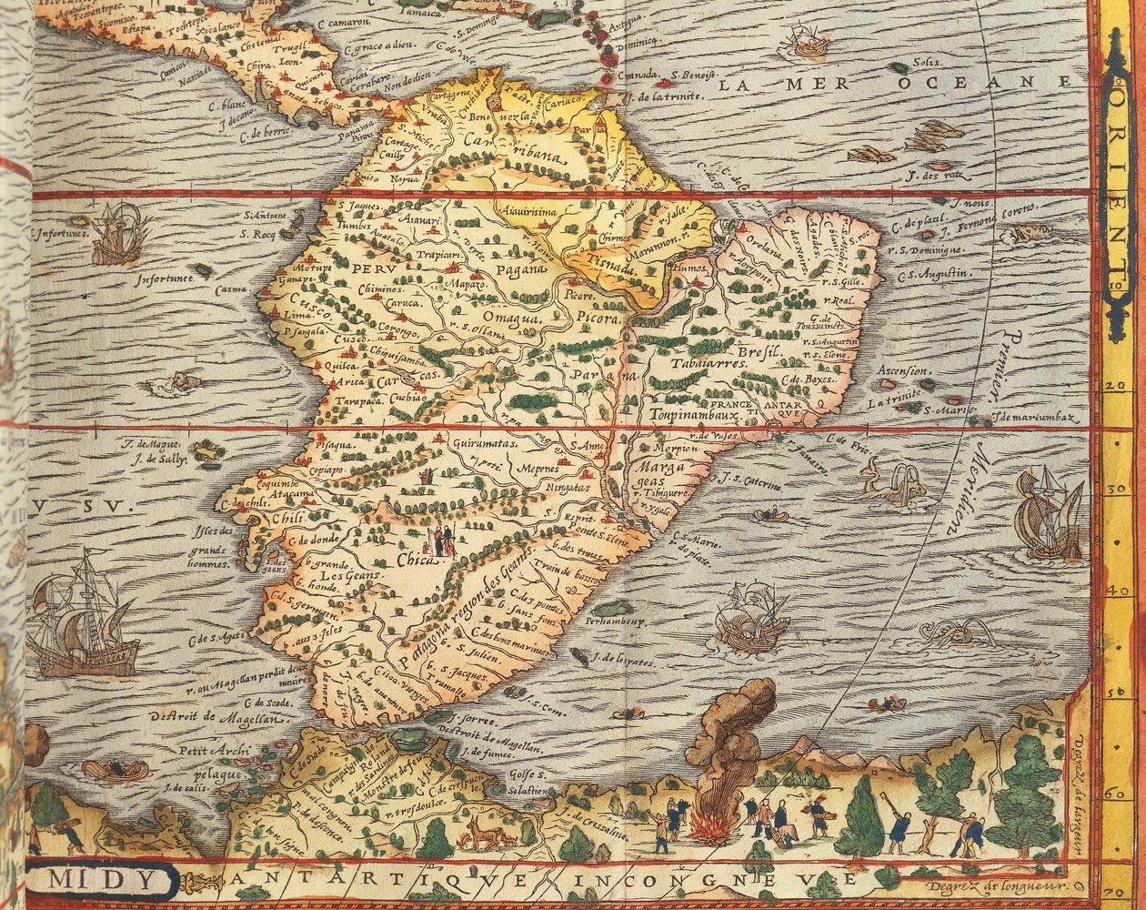 Dél-Amerika térképe a Cosmographie-tól, Andre Thevet alkotó: Andre Thevet