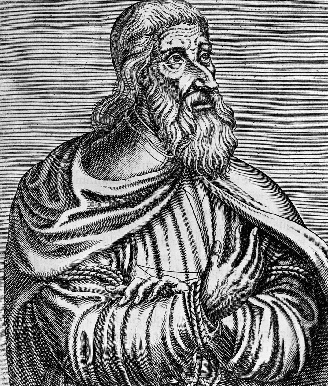 Jacques de Molay (1243-1314), a templomos lovagok francia nagymesterének portréja, Andre Thevet (1504-1592) metszete, 1584-ben megjelent alkotó: Andre Thevet