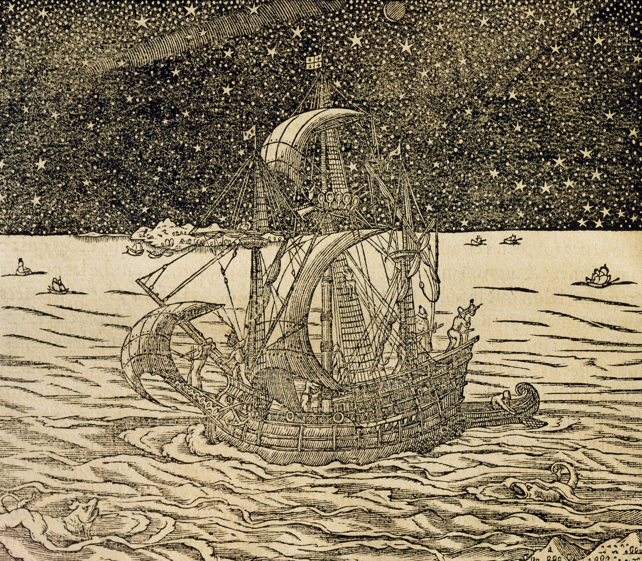 Tengerészek északi útvonalon, metszet az Univerzális Kozmológiából, Andre Thevet (1504-1592), Párizs alkotó: Andre Thevet