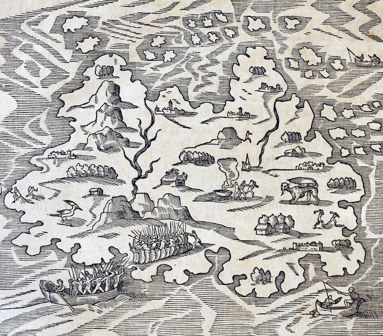 Trinity Island, metszet az Egyetemes Kozmológiából, Andre Thevet (1504-1592), Párizs alkotó: Andre Thevet