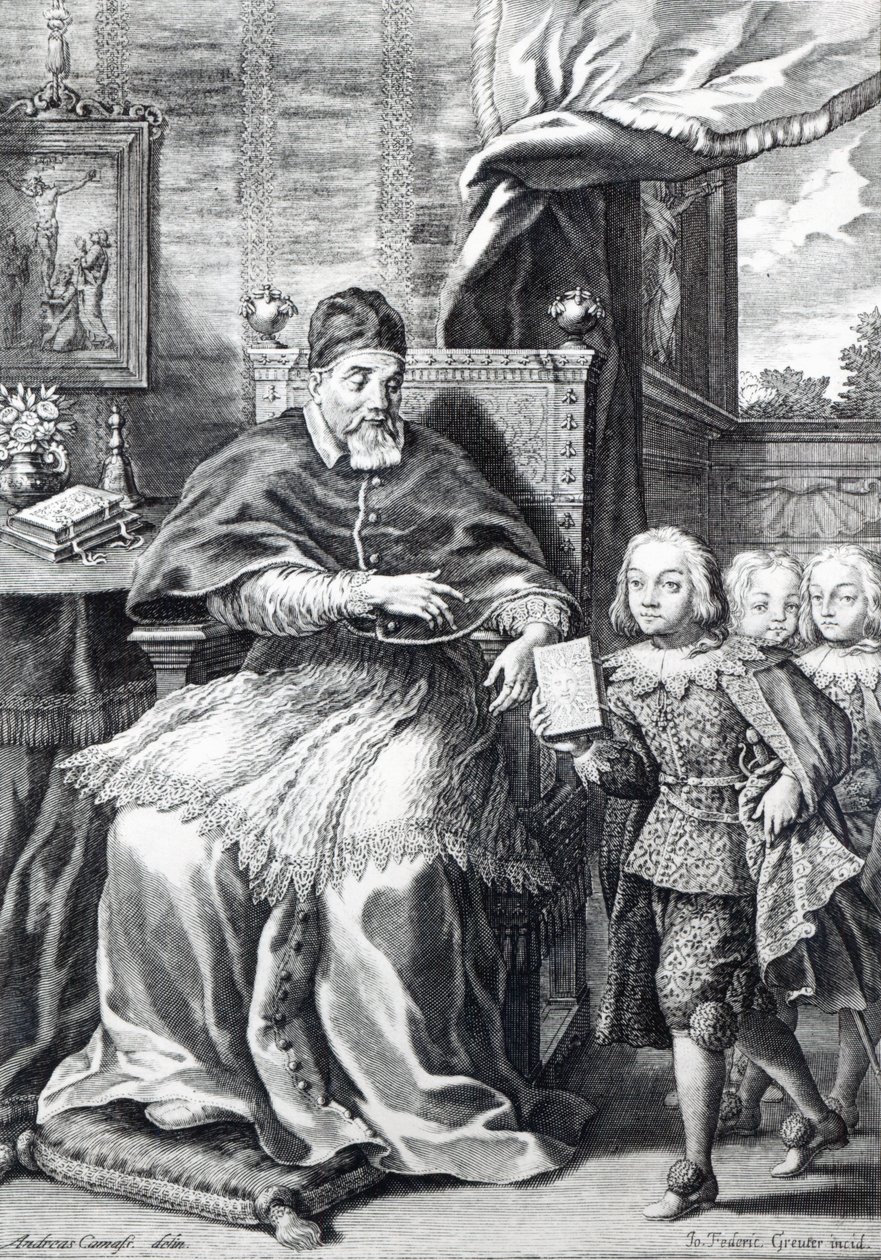VIII. Urbán pápa unokaöccseivel, Johann Friedrich Greuter metszetével alkotó: Andrea Camassei