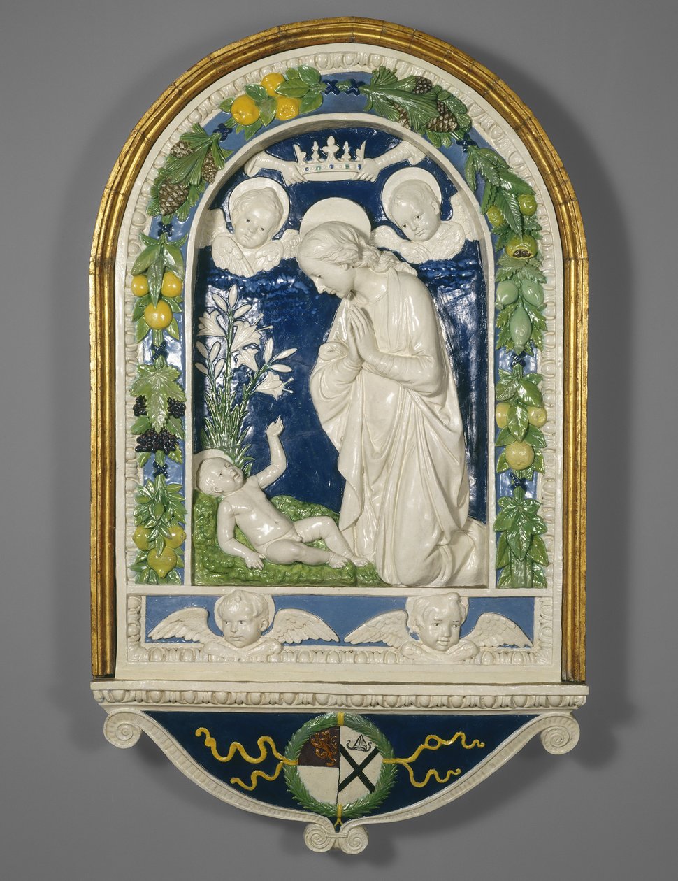 Gyermekimádat, 1477 után (mázas terrakotta) alkotó: Andrea Della Robbia
