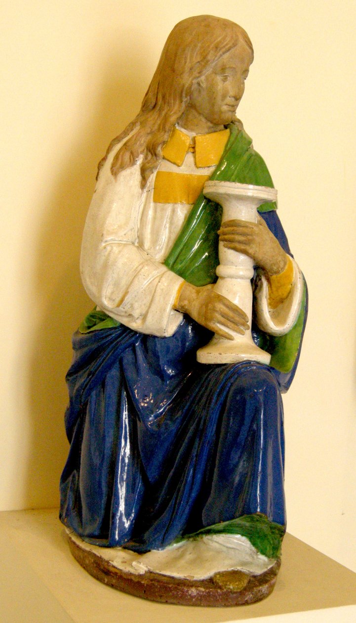 Gyertyatartót tartó angyal (kerámia) alkotó: Andrea Della Robbia