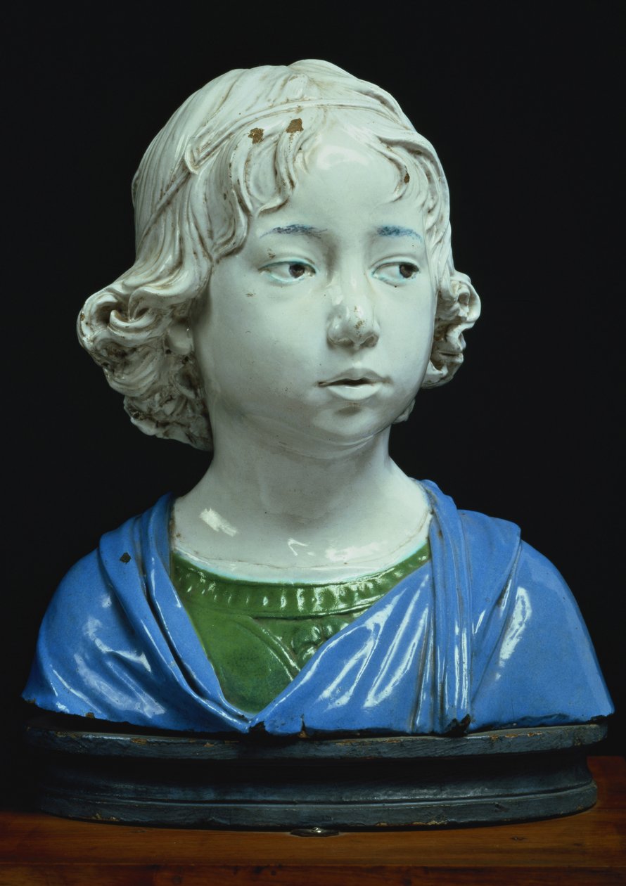 Egy fiatal fiú mellszobra (mázas terrakotta) alkotó: Andrea Della Robbia