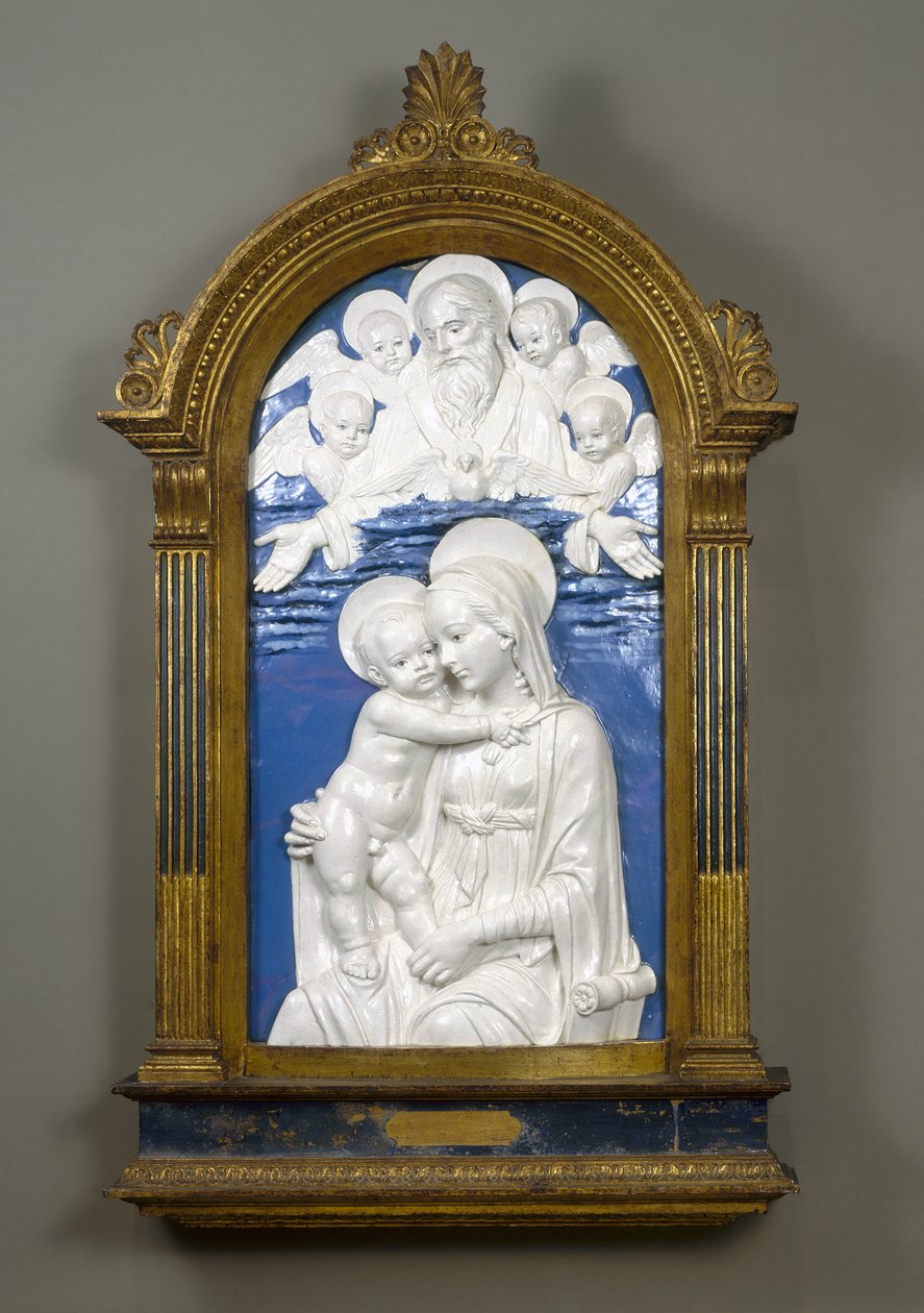 Madonna és gyermeke az Atyaistennel és a kerubokkal, 1480-90 (mázas terrakotta) alkotó: Andrea Della Robbia