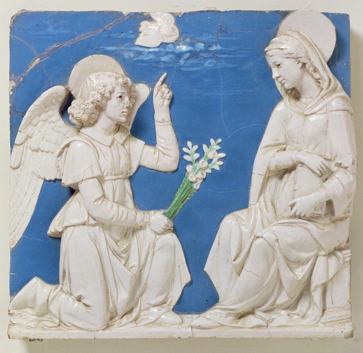 Angyali üdvözlet (mázas terrakotta) alkotó: Andrea Della Robbia