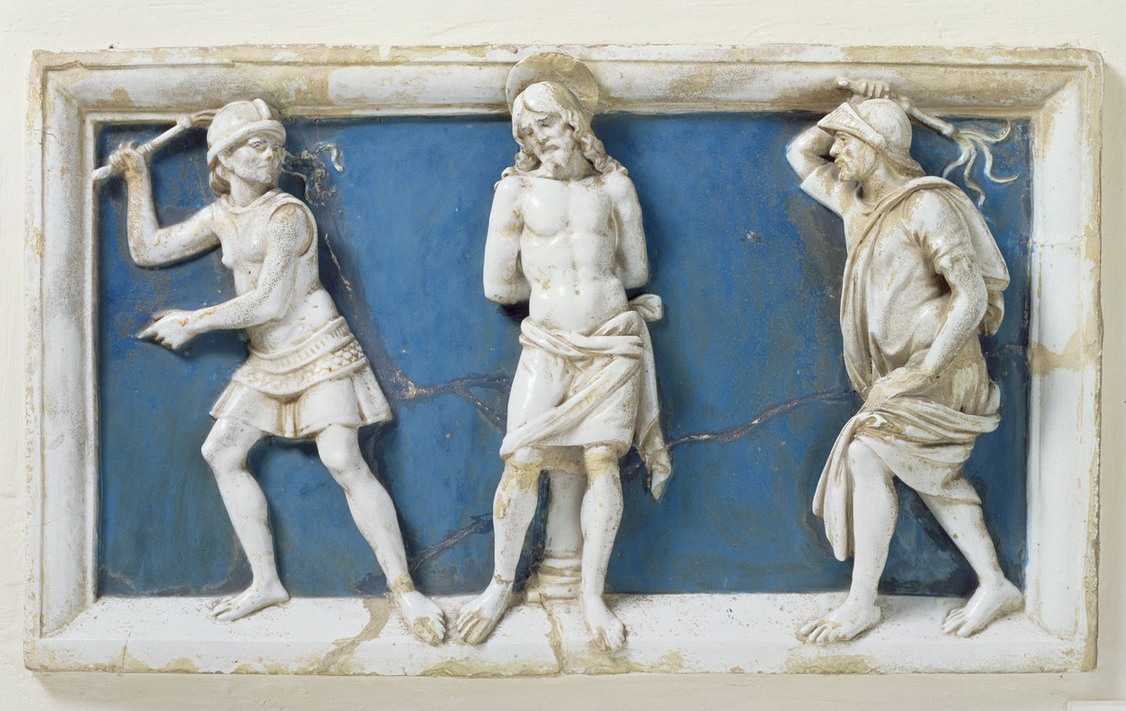Krisztus megkorbácsolása, 1495 (mázas terrakotta) alkotó: Andrea Della Robbia