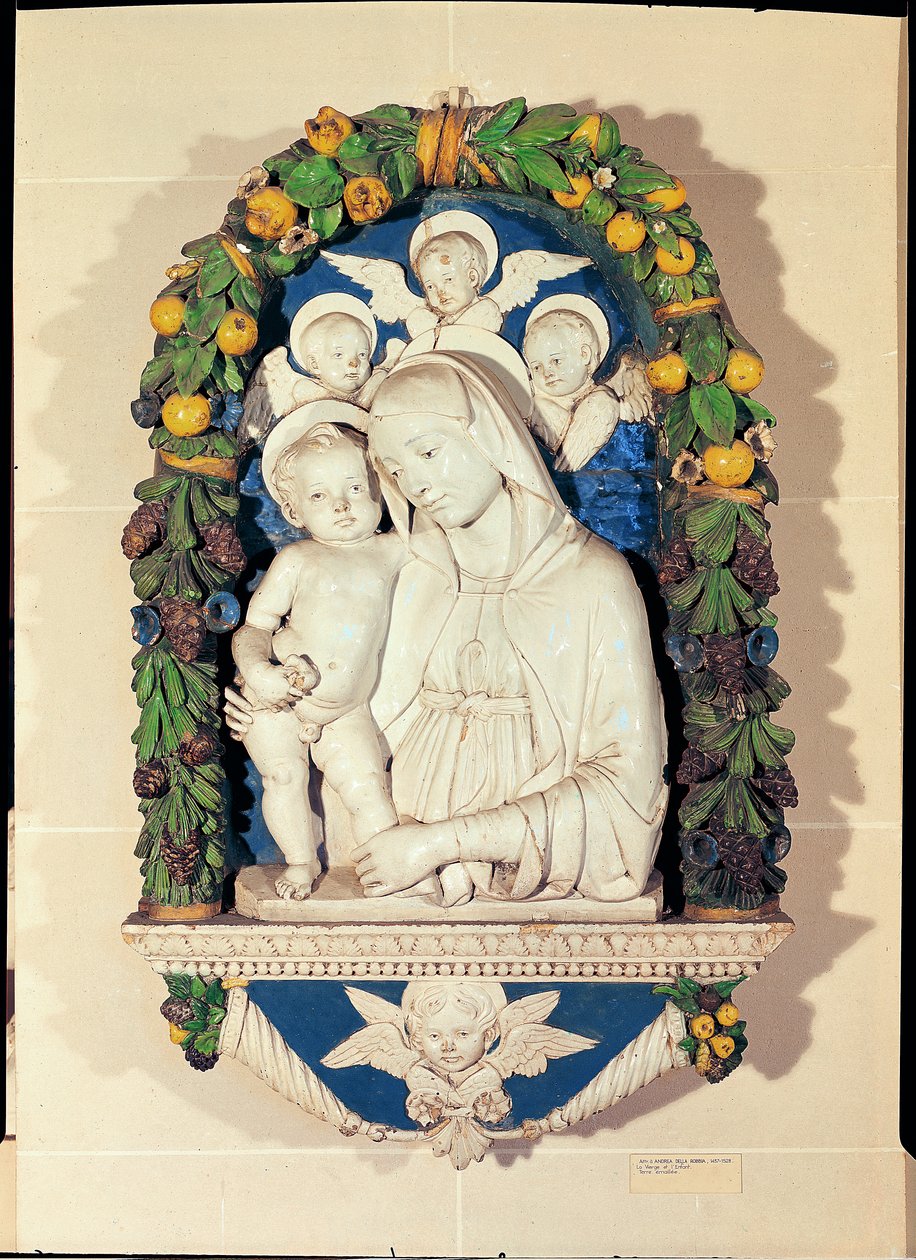 Szűz és gyermek (polikróm mázas terrakotta) alkotó: Andrea Della Robbia