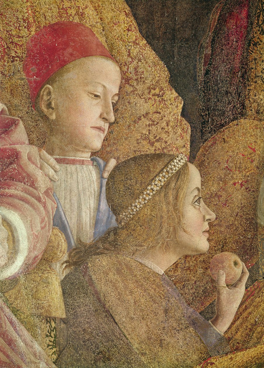 Marchese Ludovico Gonzago III Mantuából családjával és udvaroncainak (részlet a Gonzago gyerekekről), 1465-74 körül (78461 részlet) alkotó: Andrea Mantegna