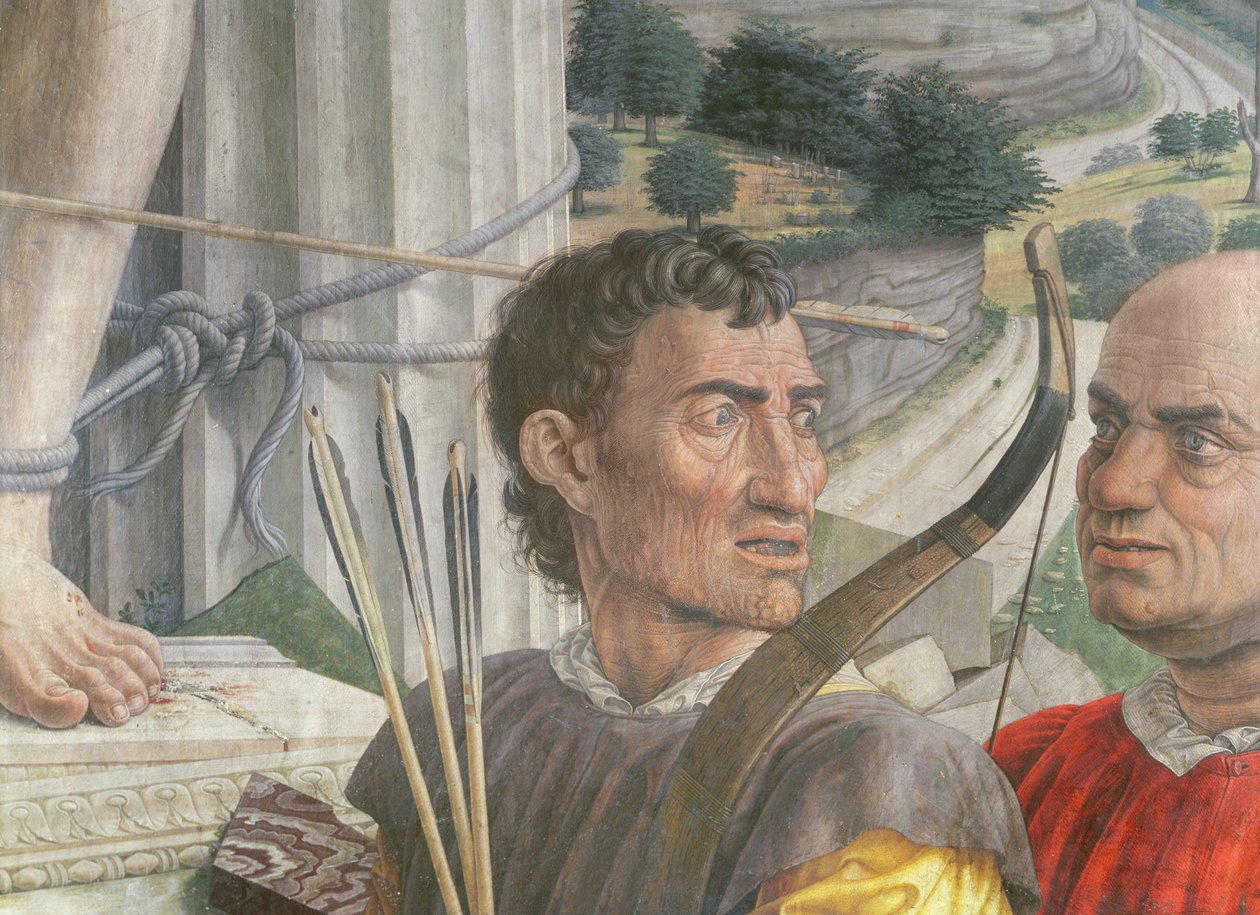 Szent Sebestyén, 1480 részlet a katonákról olaj, vászon alkotó: Andrea Mantegna