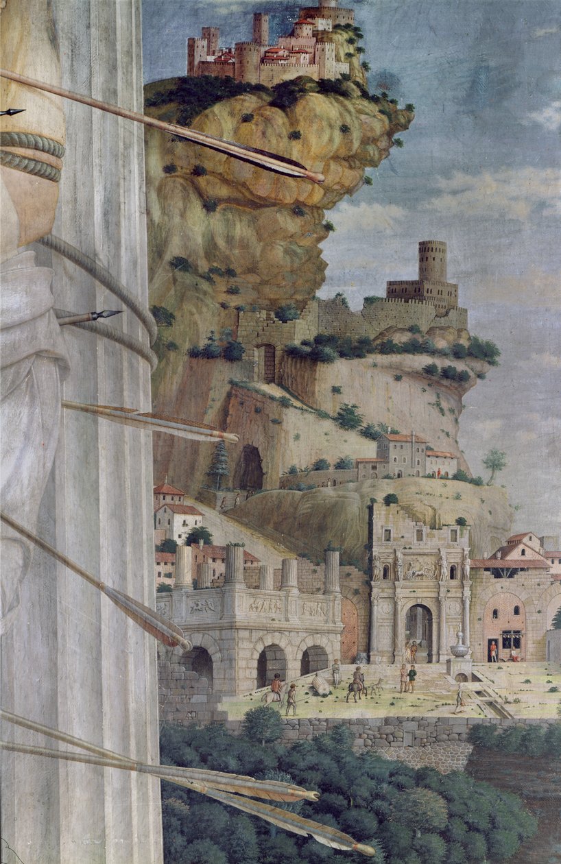 Szent Sebestyén, tájrészlet, 1481 alkotó: Andrea Mantegna