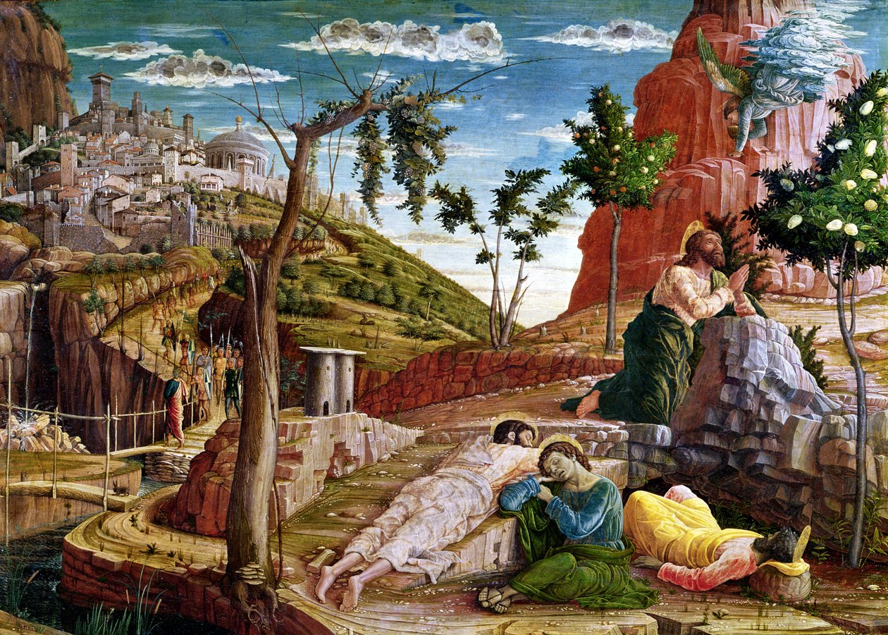 Agónia a kertben, bal oldali predella tábla Veronai Szent Zénó oltárképéről, 1456-60 alkotó: Andrea Mantegna