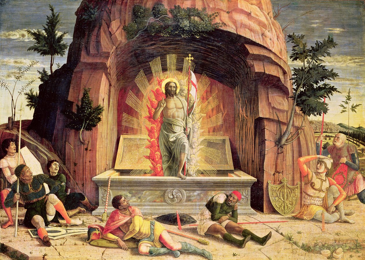 A feltámadás, jobb oldali predella tábla Veronai Szent Zénó oltárképéről, 1456-60 alkotó: Andrea Mantegna