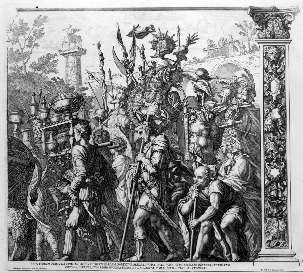 Caesar diadala, 6. tábla, metszet: Robert van Audenaerde, 1692 alkotó: Andrea Mantegna