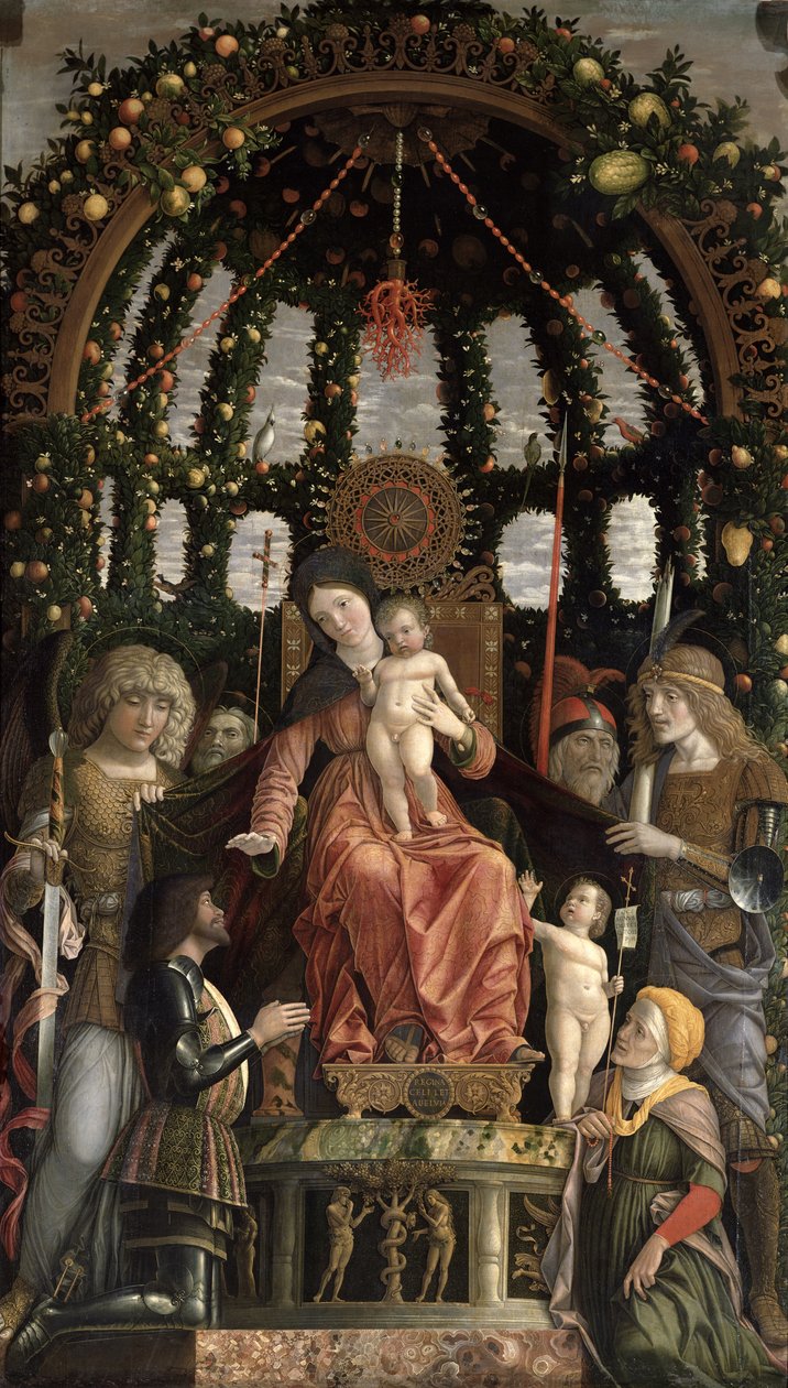 A Győzelem Szűza vagy A hat szenttel trónoló Madonna és a Gian-Francesco II Gonzaga által imádott gyermek, 1495-ben készült alkotó: Andrea Mantegna