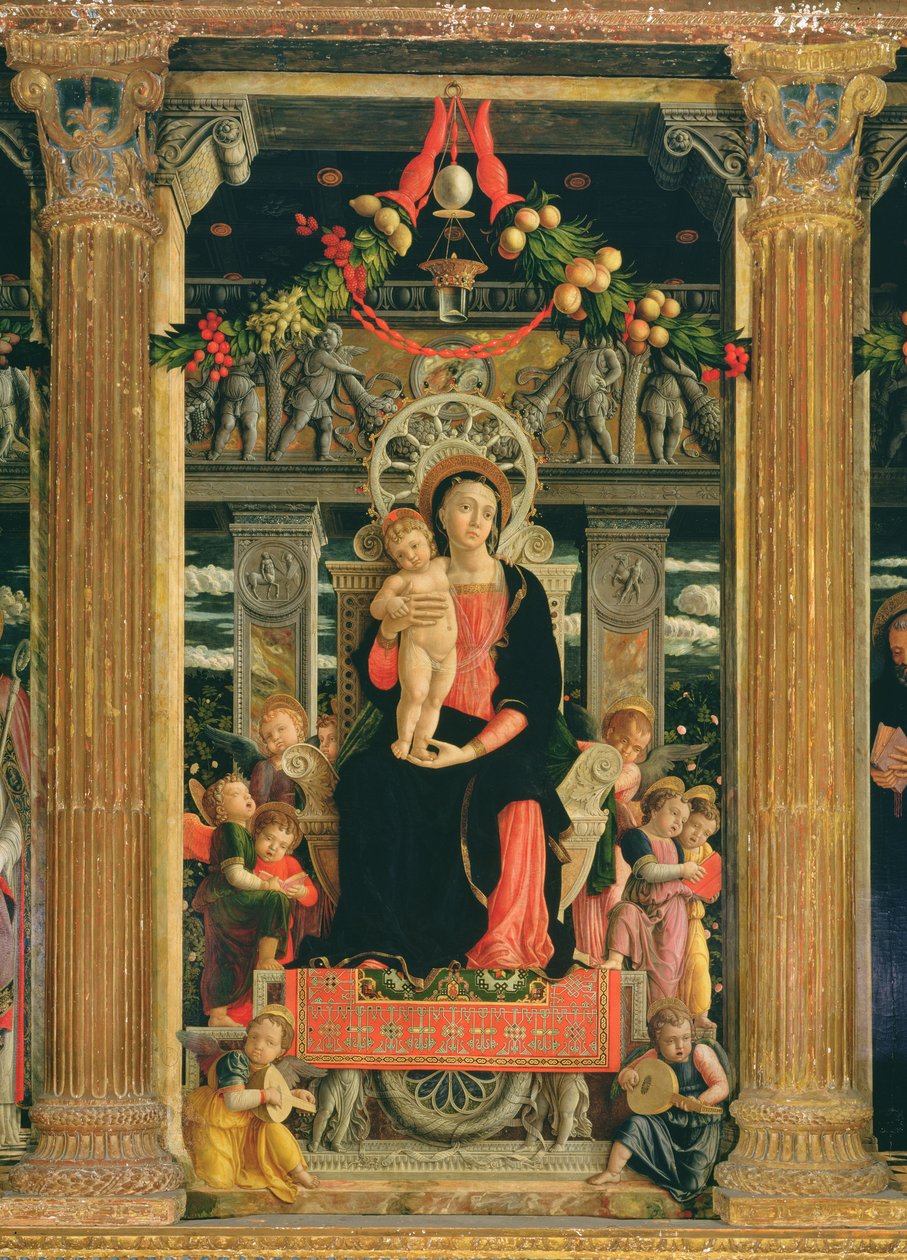 Szűz és gyermek angyalokkal, központi tábla Veronai Szent Zénó oltárképéről, 1456-60 (214237. részlet) alkotó: Andrea Mantegna