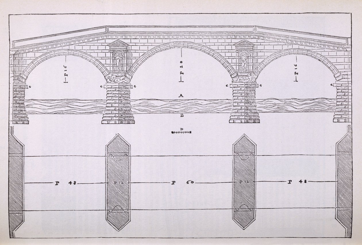 Egy híd kiemelkedése, illusztráció a Palladio által írt „I Quattro Libri dell