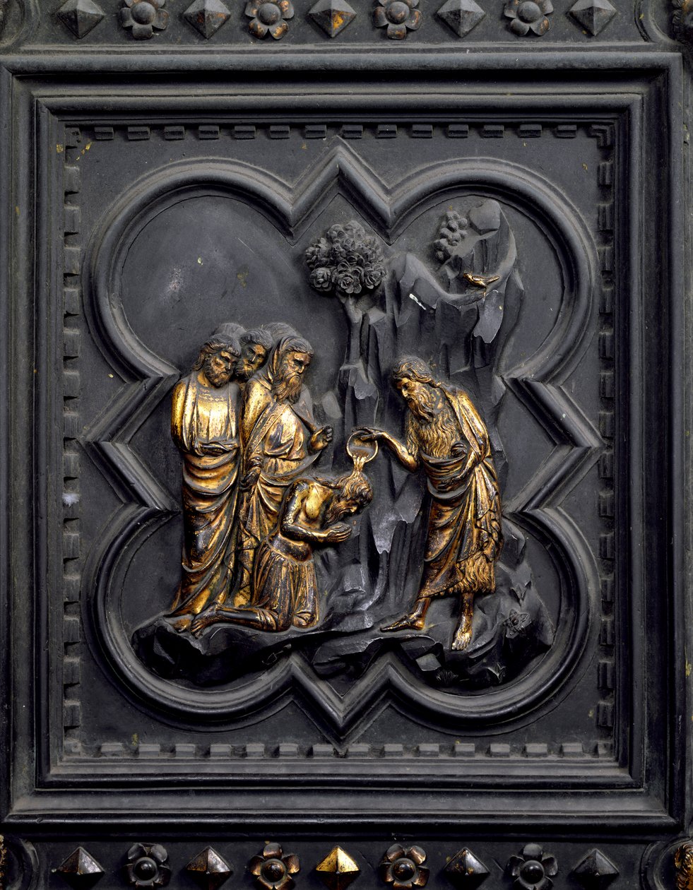 A tanítványok keresztelése, a San Giovanni Keresztelőkápolna déli ajtóinak kilencedik táblája, 1336 (bronz) alkotó: Andrea Pisano