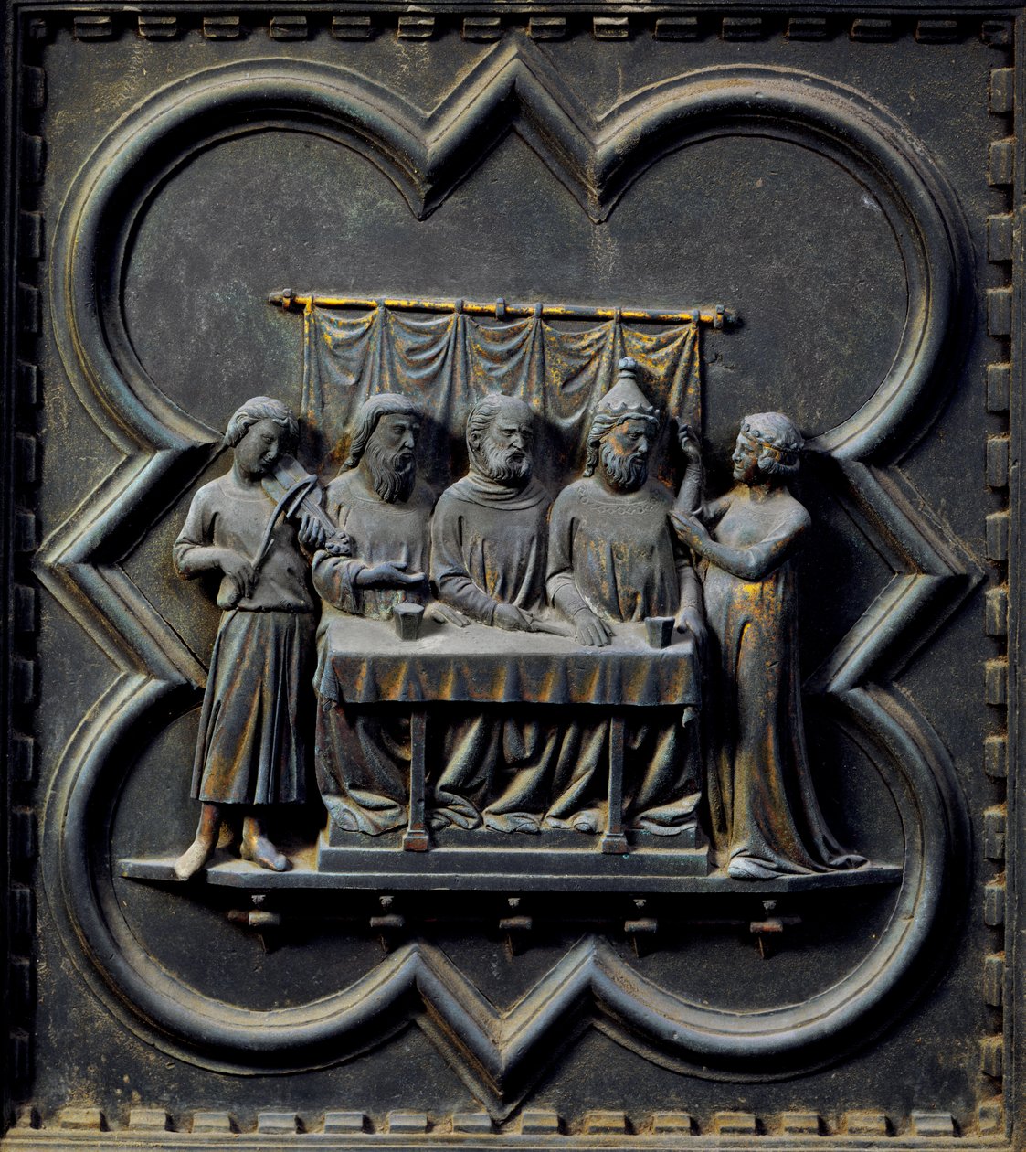 Salome tánca, a San Giovanni Keresztelőkápolna déli ajtóinak tizenötödik panelje, 1336 (bronz) alkotó: Andrea Pisano
