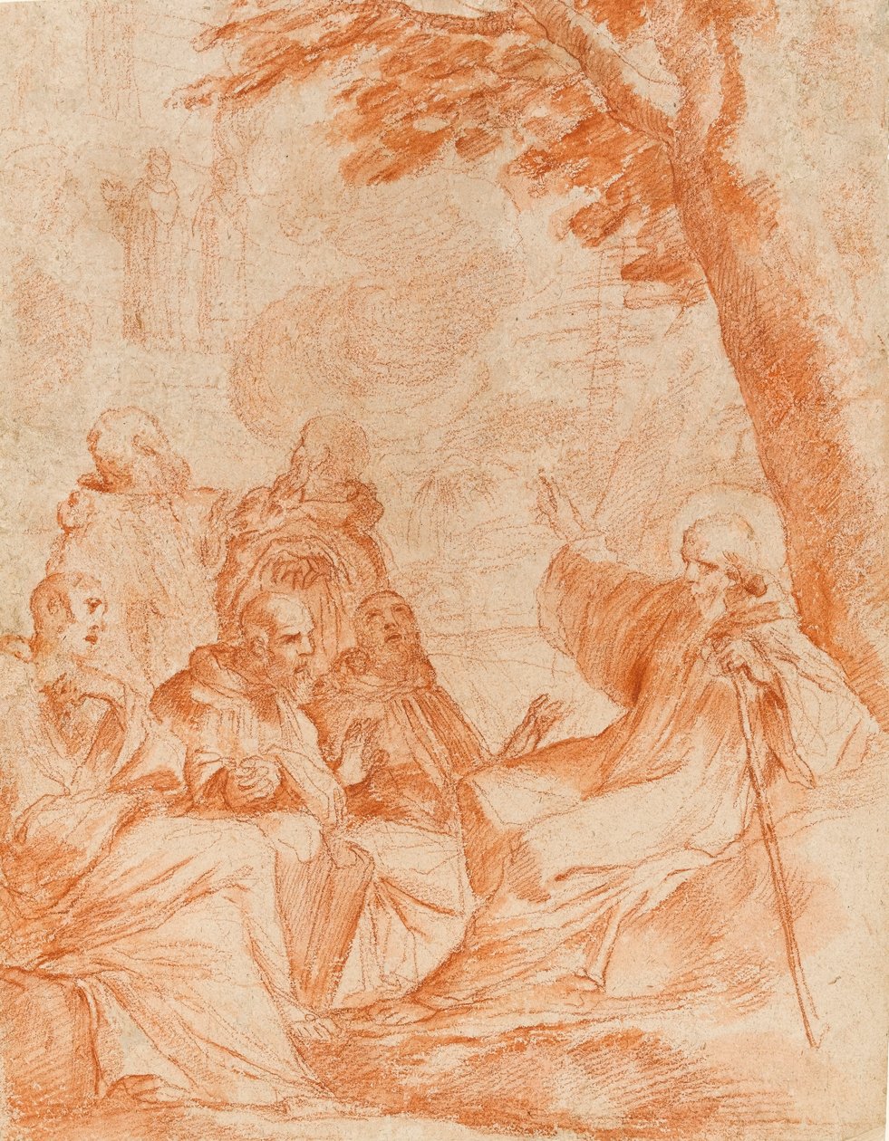 Szent Romuald látomása (piros kréta mosás papíron) alkotó: Andrea Sacchi