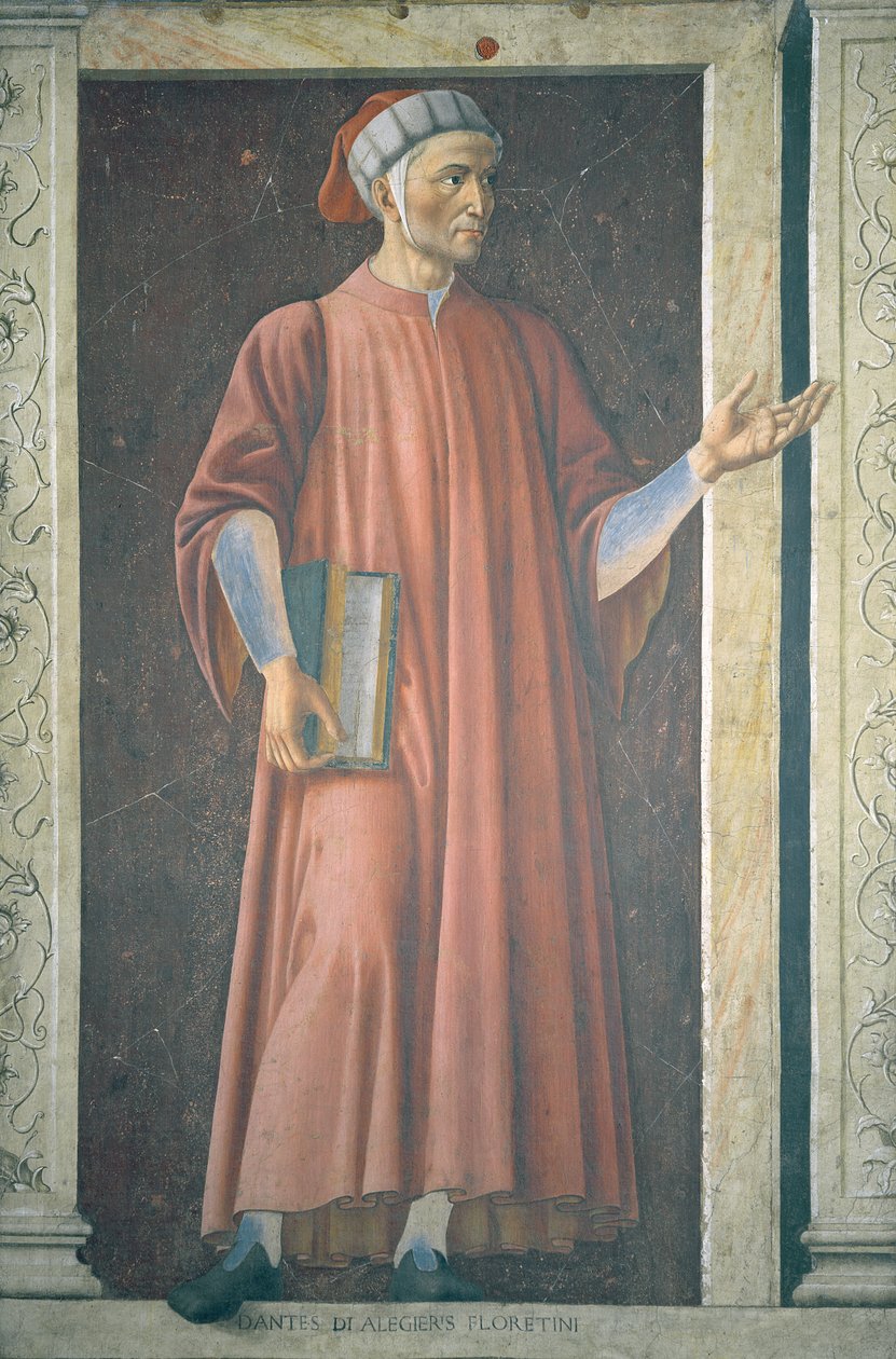 Dante Alighieri (1265-1321) a Villa Carducci híres férfiakat és nőket bemutató sorozatából, 1450 körül (a részleteket lásd a 28493-ban) alkotó: Andrea del Castagno