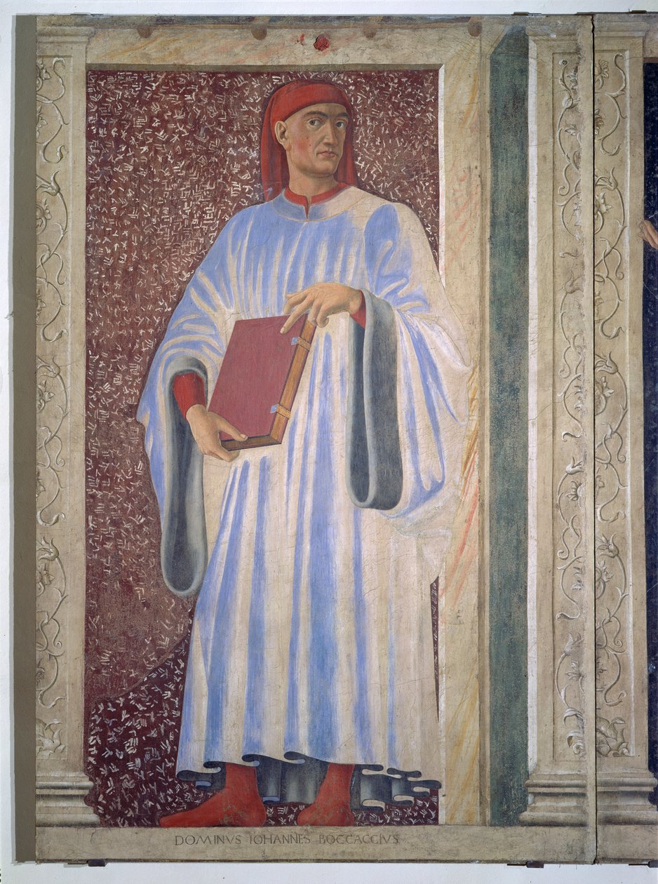 Giovanni Boccaccio (1313-75) a Villa Carducci híres férfiakat és nőket ábrázoló sorozatából, 1450 körül (vászonra festett freskó). alkotó: Andrea del Castagno