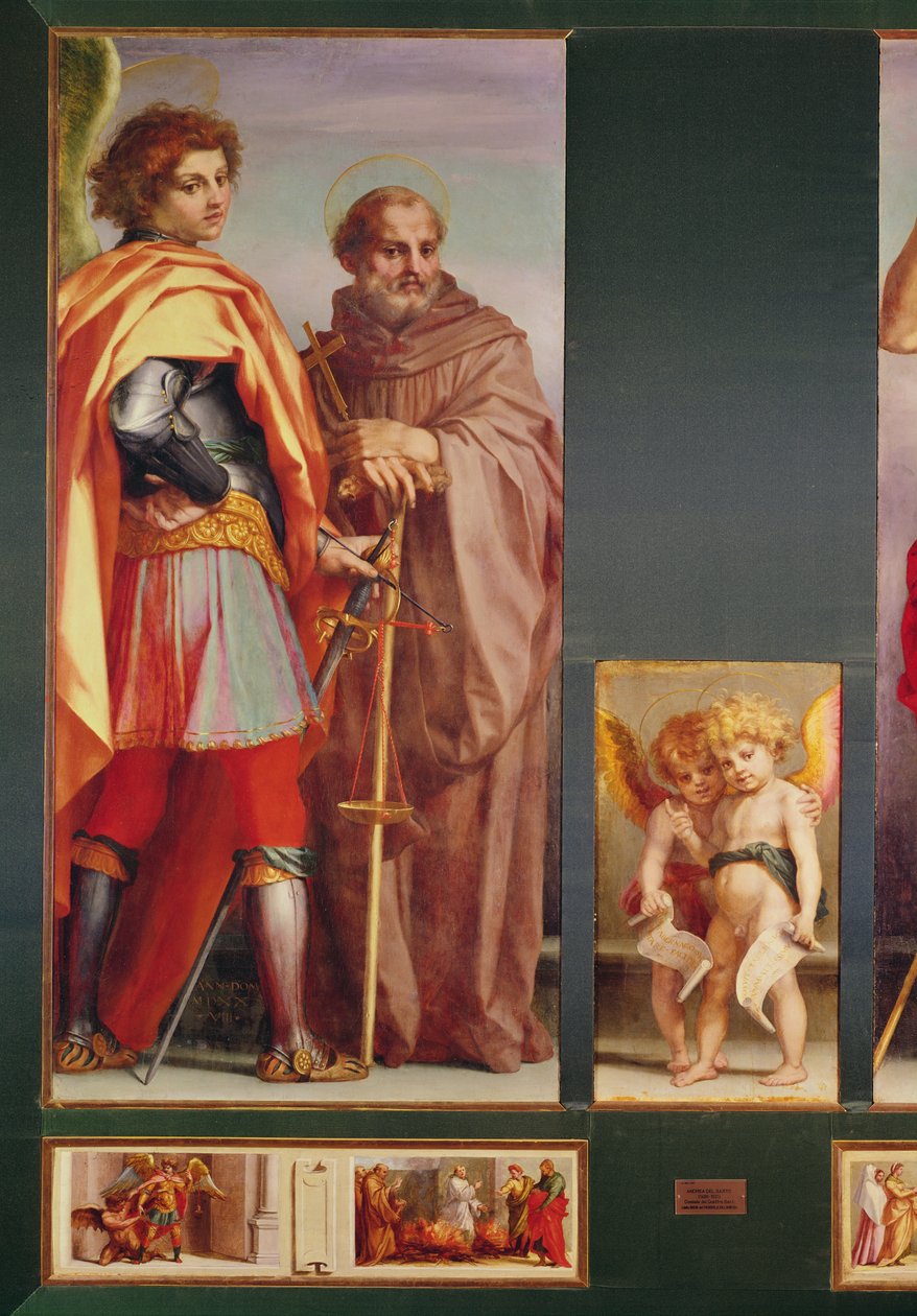 Poliptichon a Vallombrosa-apátságból, a bal oldali részlet, Mihály arkangyal és Szent Benedek, 1528 (50405 részlet) alkotó: Andrea del Sarto