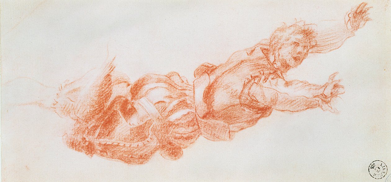Tanulmány egy jobb lábánál fogva felfüggesztett férfiról (kréta papíron) alkotó: Andrea del Sarto
