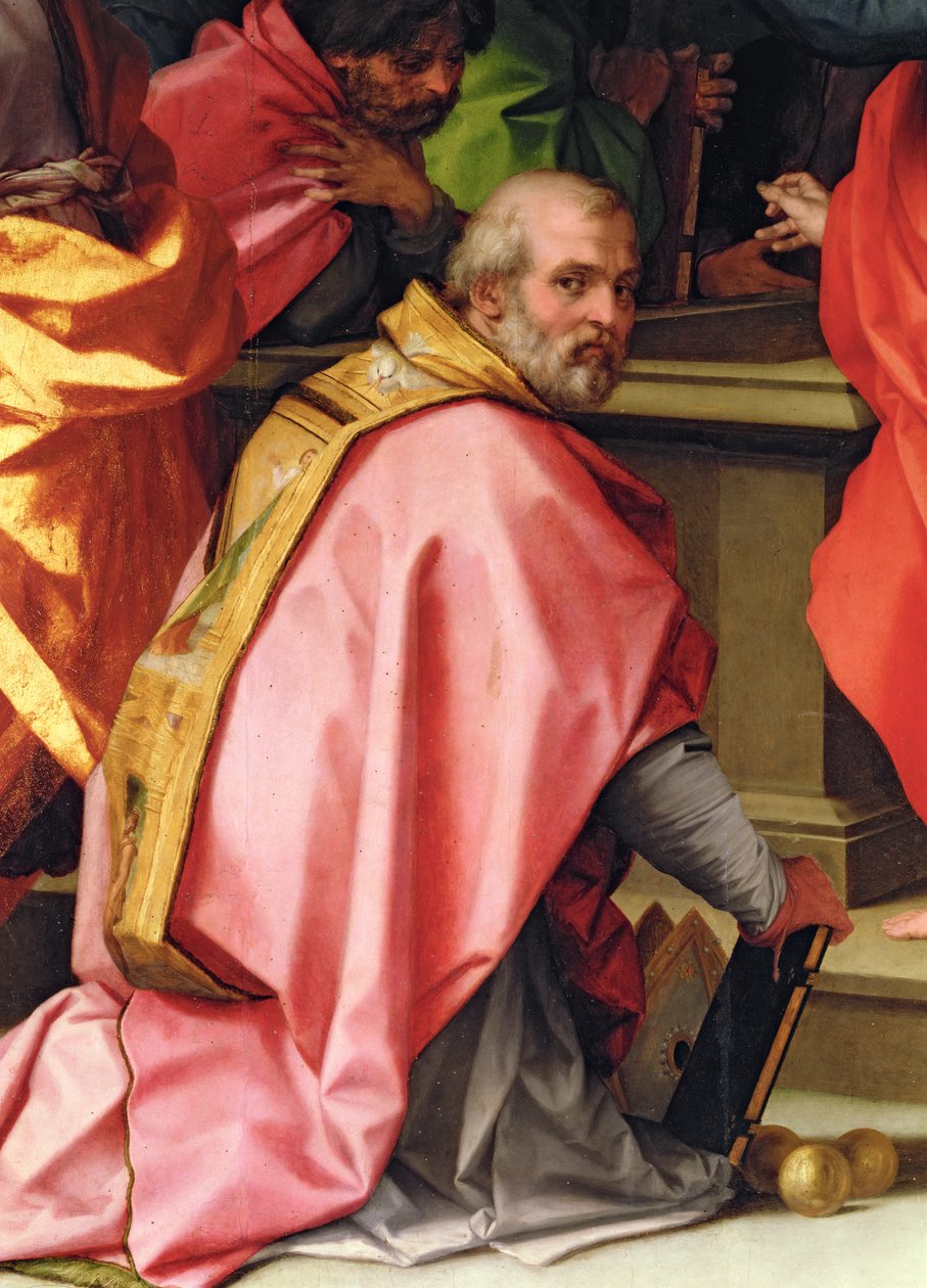 Mária mennybemenetele, Myrai Szent Miklóst ábrázoló részlet 3 aranygolyóval (oltárkép) alkotó: Andrea del Sarto