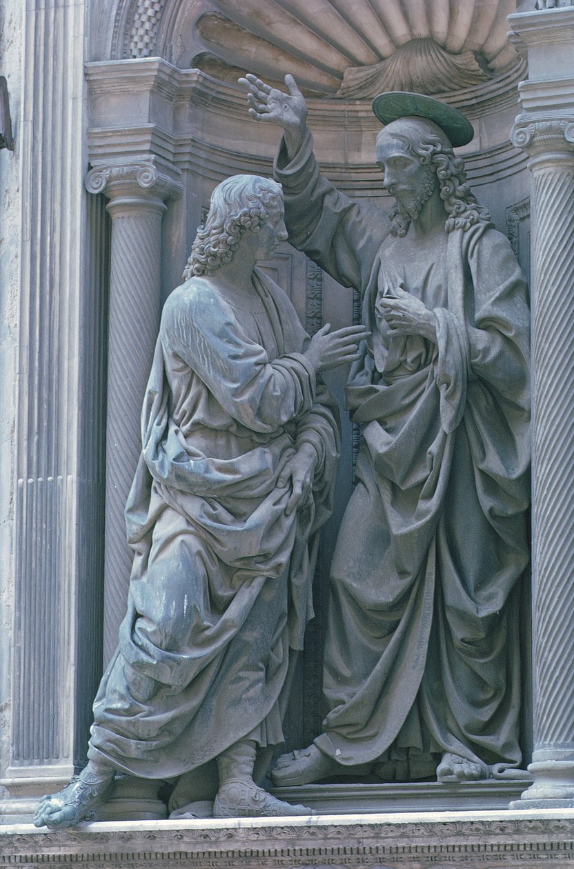 Szent Tamás hitetlensége, 1466-83 (bronz) alkotó: Andrea del Verrocchio
