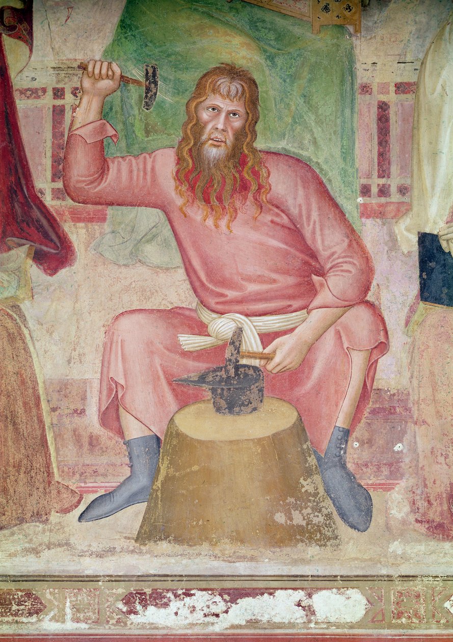 Az aktív és diadalmas templom allegóriája, egy részlet jobbra lent, Tubal-caint, 1366-68 körül alkotó: Andrea di Bonaiuto