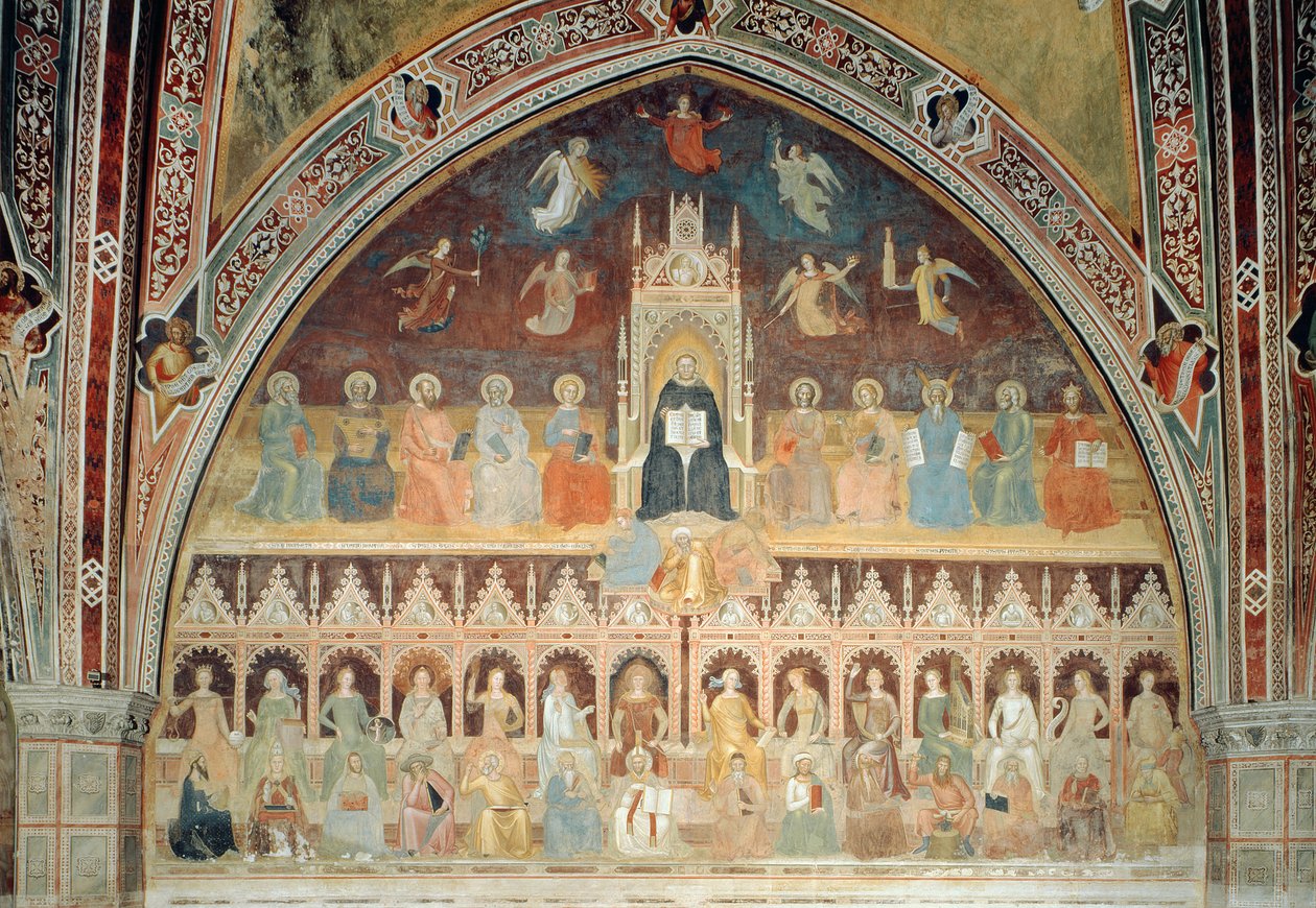 A Katolikus Tanítás diadala, Aquinói Szent Tamásban megszemélyesítve, a Spanyol kápolnából, 1365 körül alkotó: Andrea di Bonaiuto