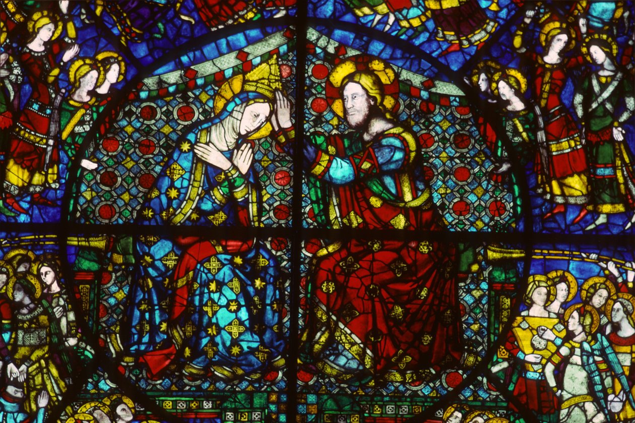 A Szűz koronázása, 1365 (festett üveg) alkotó: Andrea di Buonaiuto da Firenze