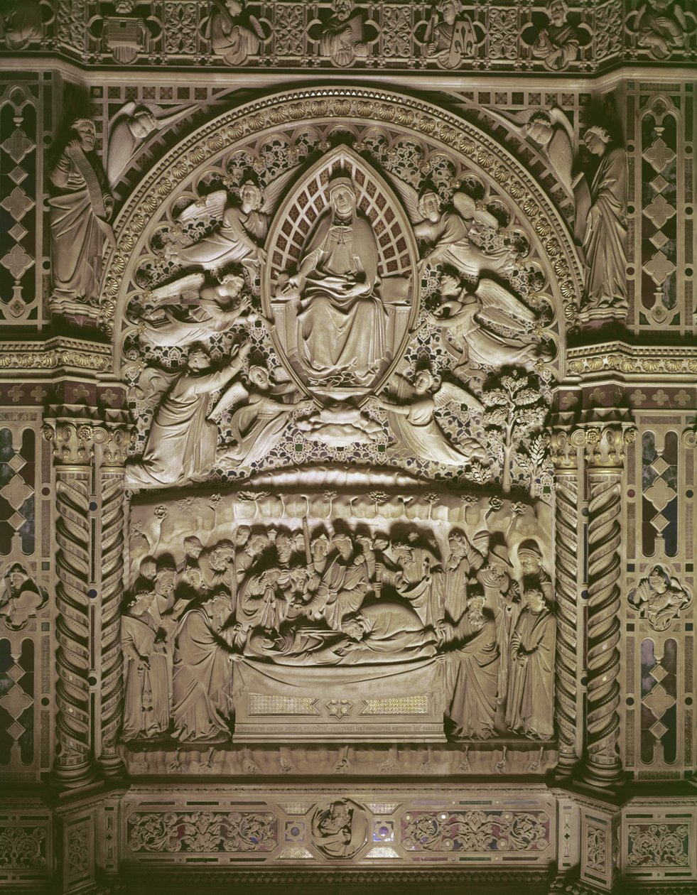 A Szűz halála és mennybemenetele, 1349-59 (márvány) alkotó: Andrea di Cione Orcagna
