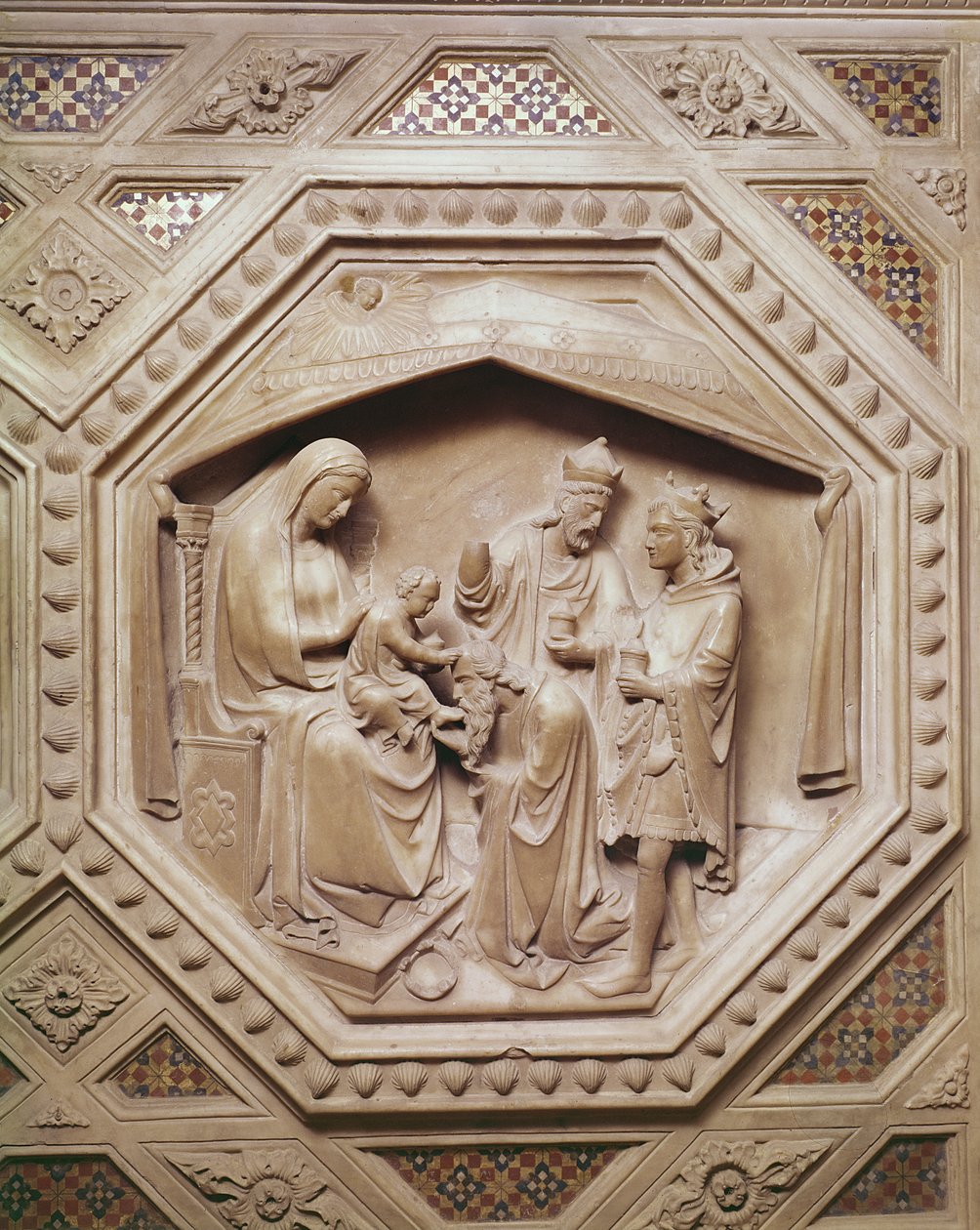 A mágusok imádása, részlet a Tabernákulum aljából, 1349-59 (márvány) alkotó: Andrea di Cione Orcagna