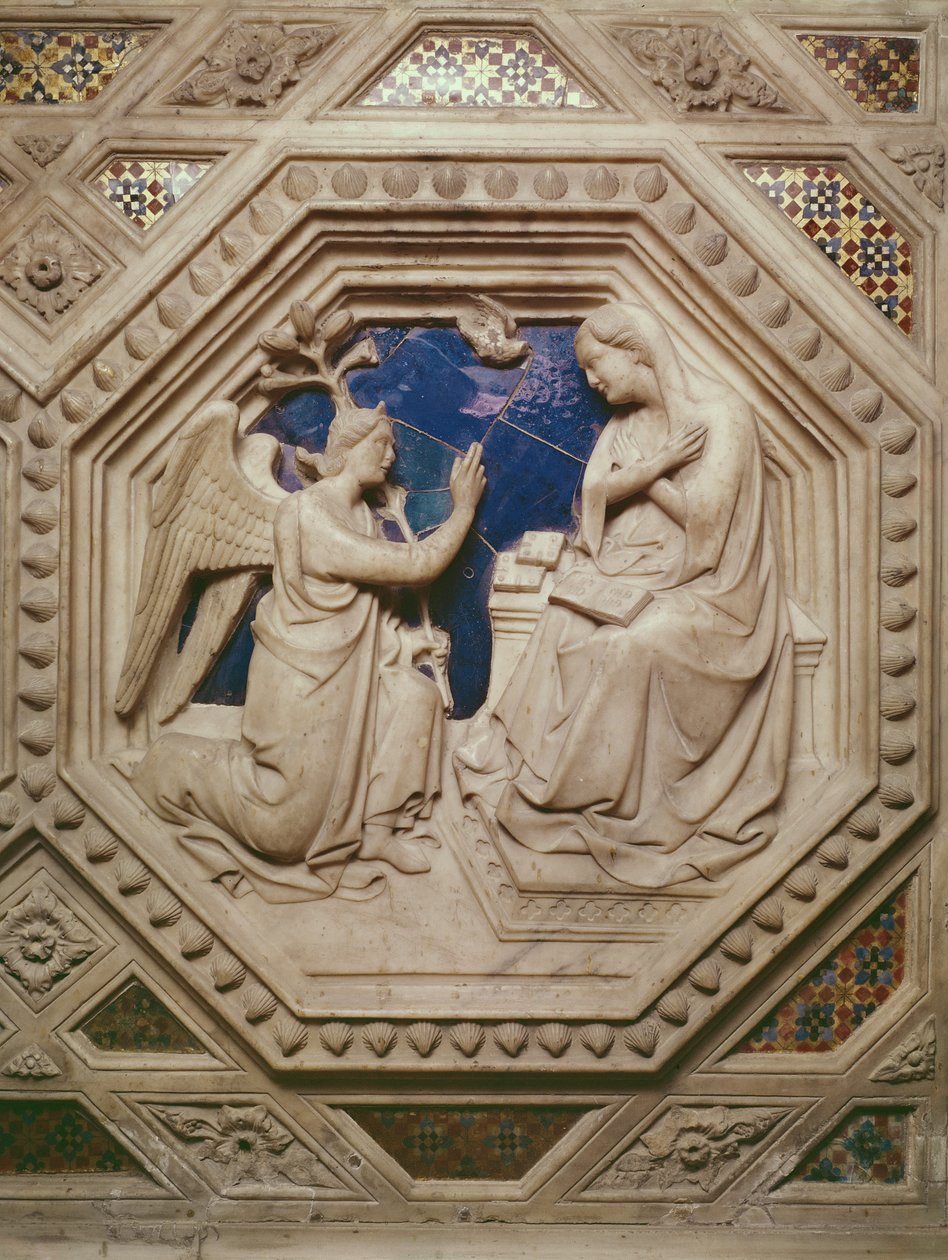 Angyali üdvözlet, részlet a tabernákulum aljáról, 1349-59 (márvány) alkotó: Andrea di Cione Orcagna