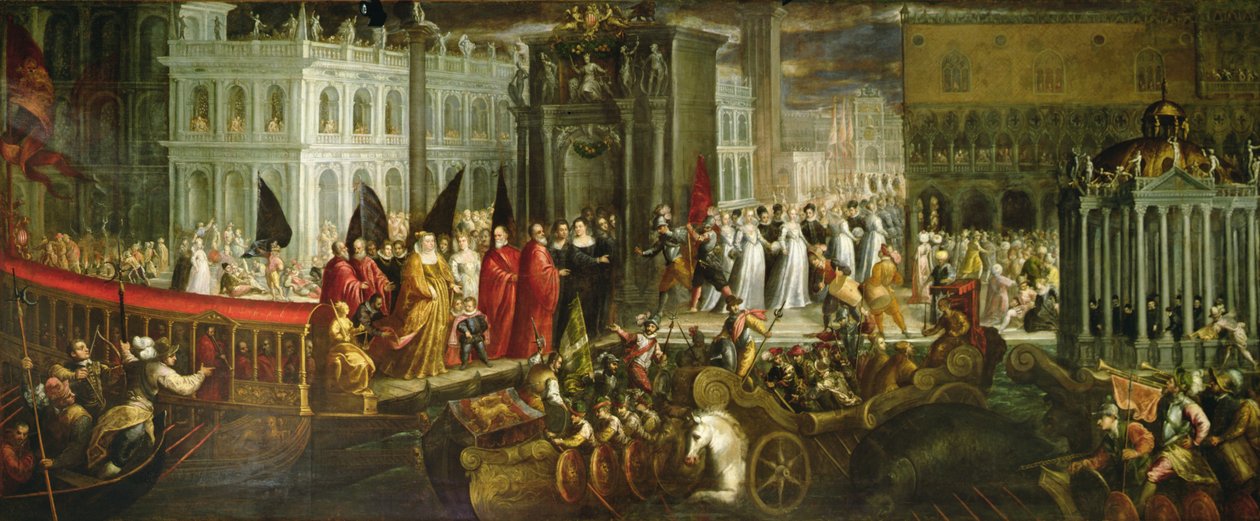 A Dogaressa Morosina Morosini Grimani érkezése a velencei hercegi palotába, 1600 körül (olaj, vászon) alkotó: Andrea Vicentino