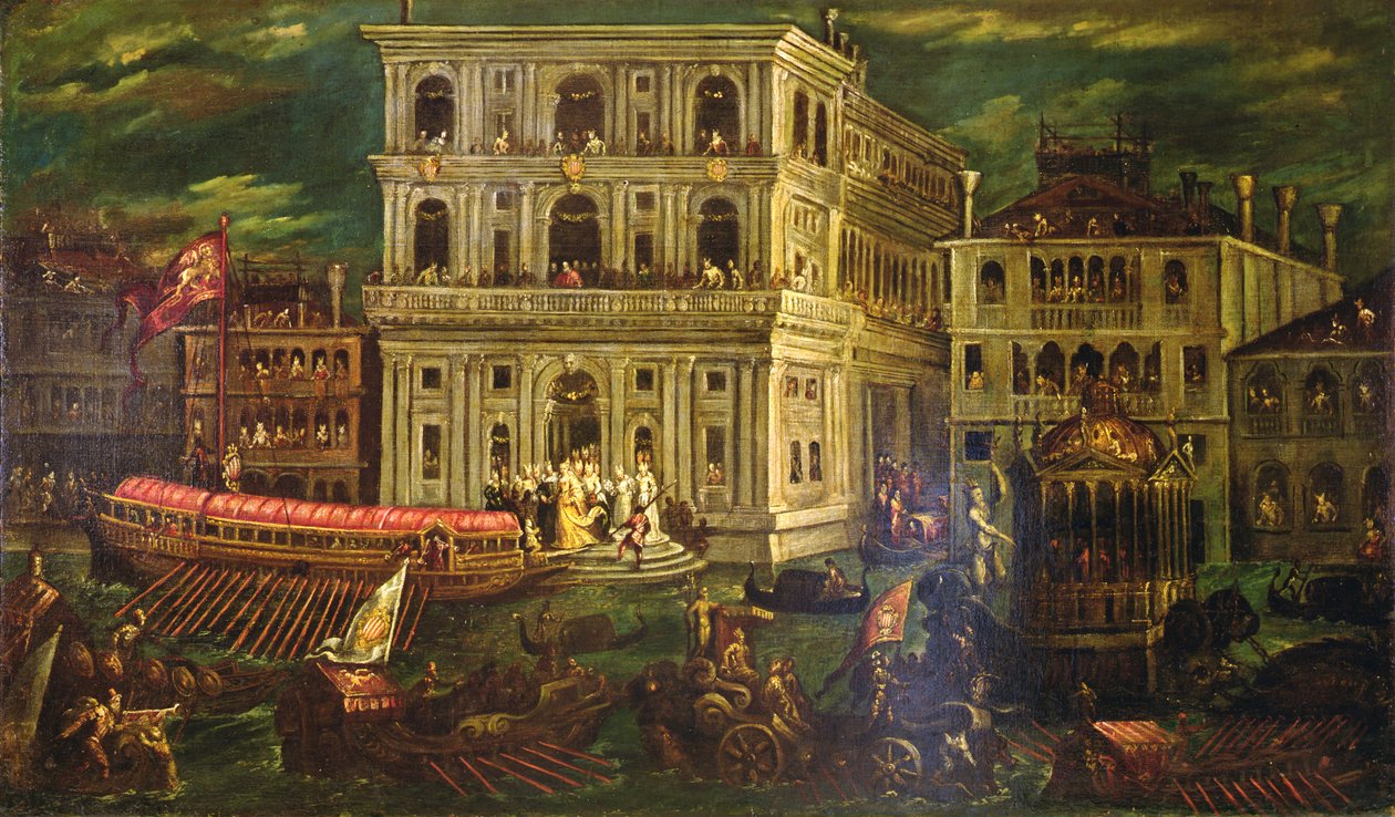 A Dogaressa Morosina Morosini Grimani beszállása 1597. május 4., Velence, 1600 körül (olaj, vászon) alkotó: Andrea Vicentino