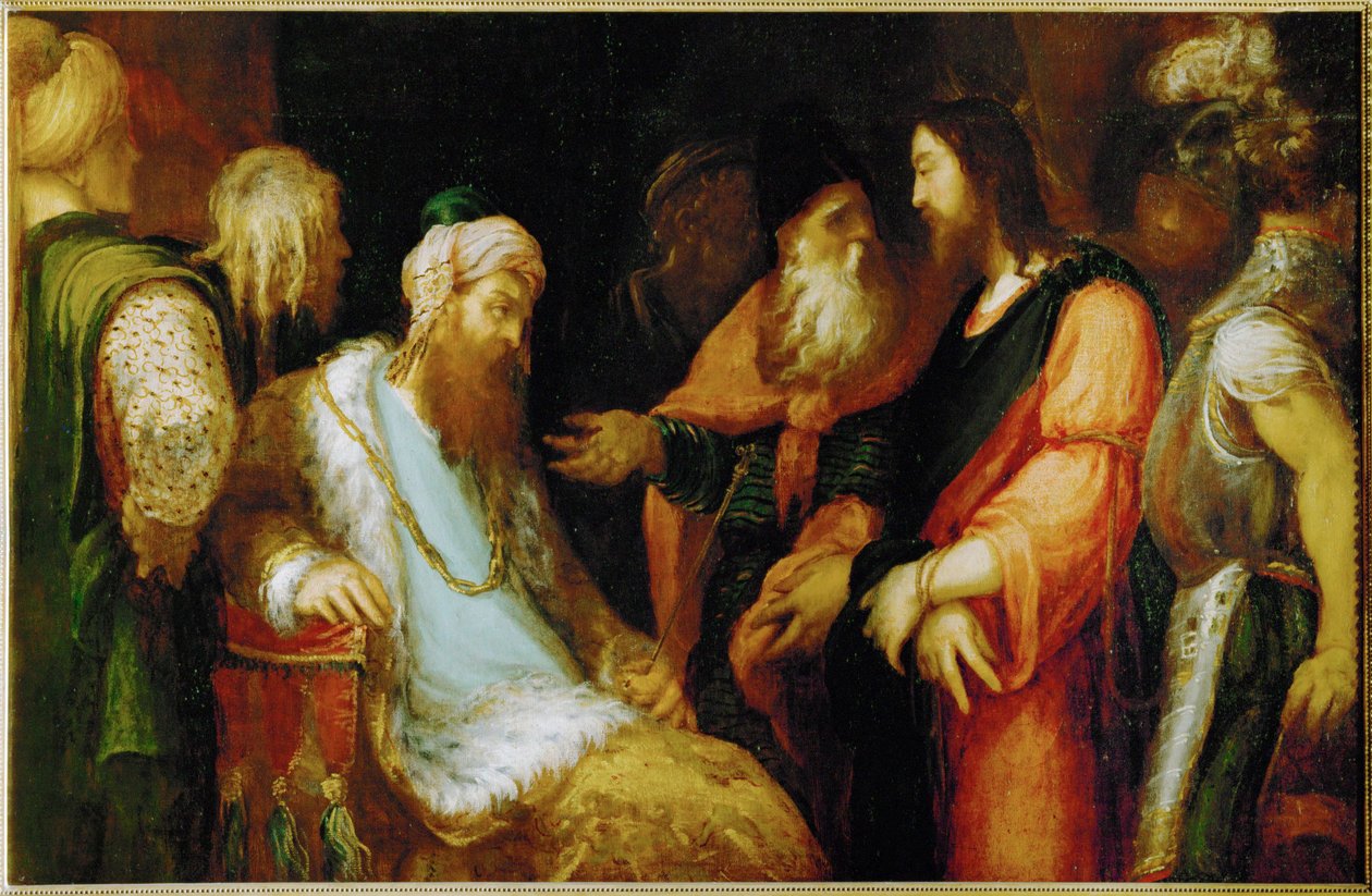 Krisztus Heródes előtt ... (festmény, vászon) alkotó: Andrea (fl.1527/30-63) Schiavone