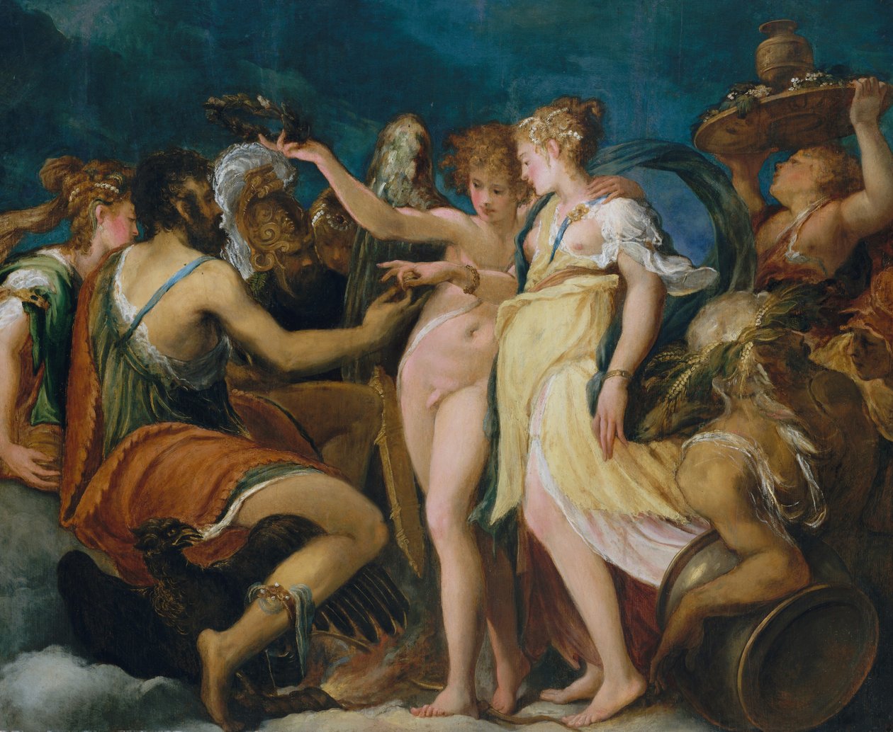 Cupido és Psyche házassága, 1550 körül (olaj, fa, áthelyezve a Masonite-ba) alkotó: Andrea Schiavone