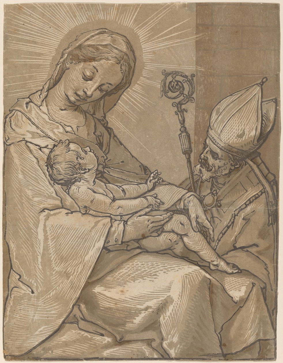 Madonna és gyermeke püspökkel, 1591. alkotó: Andrea Andreani