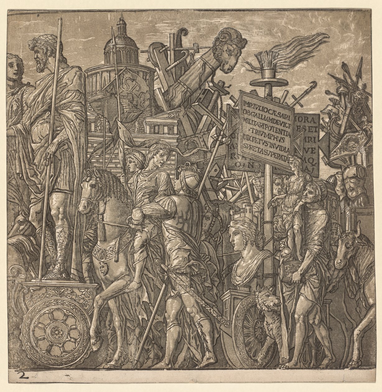 Julius Caesar diadala: Kolosszális szobrok és ostromfelszerelés, 1593-99. alkotó: Andrea Andreani