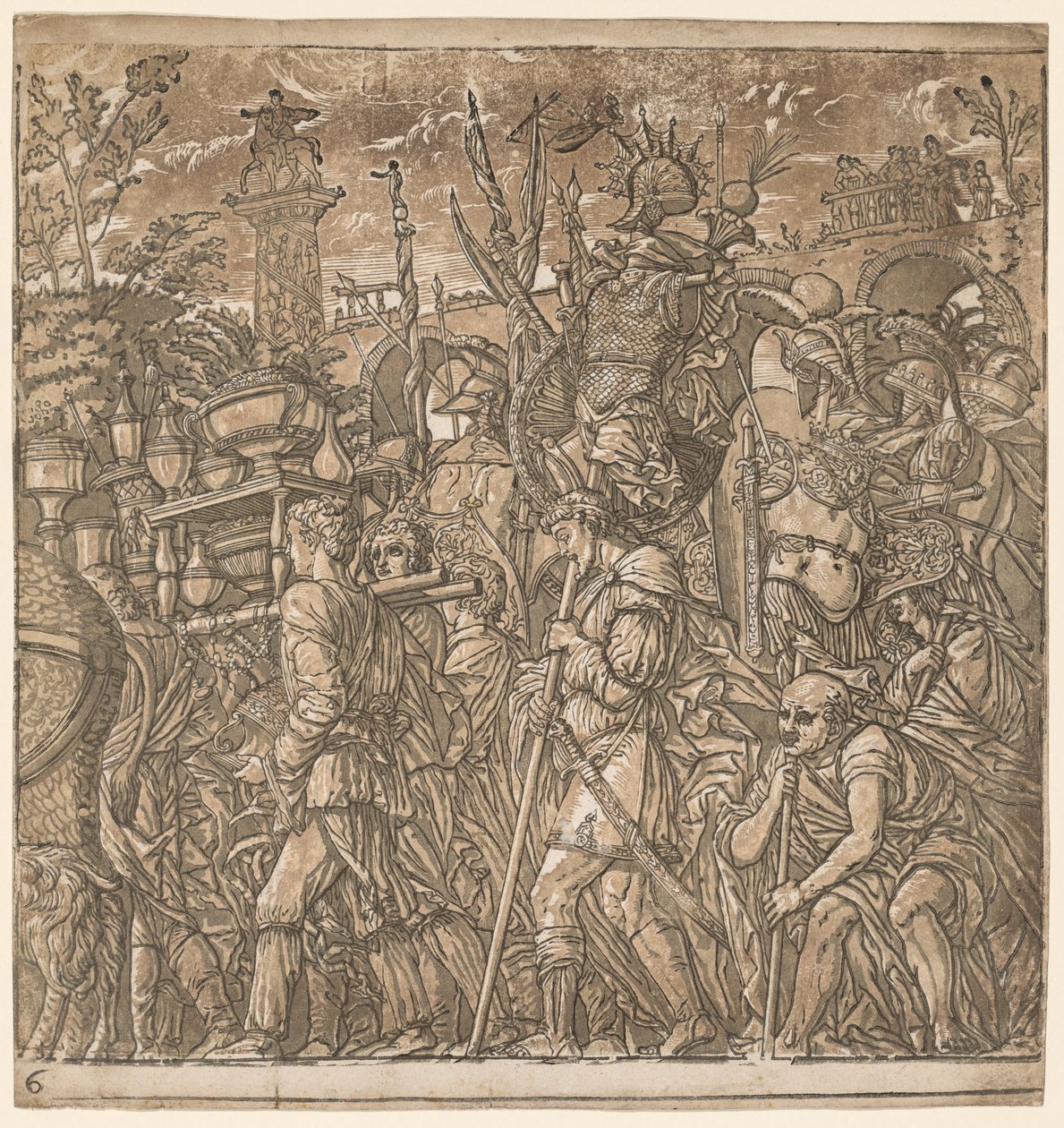 Julius Caesar diadala: Vázákat és háborús trófeákat vivő katonák, 1593-99. alkotó: Andrea Andreani
