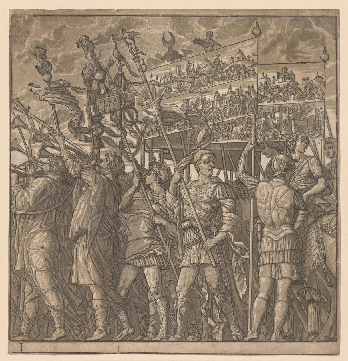 Julius Caesar diadala: A háború képeit hordozó katonák, 1593-99. alkotó: Andrea Andreani