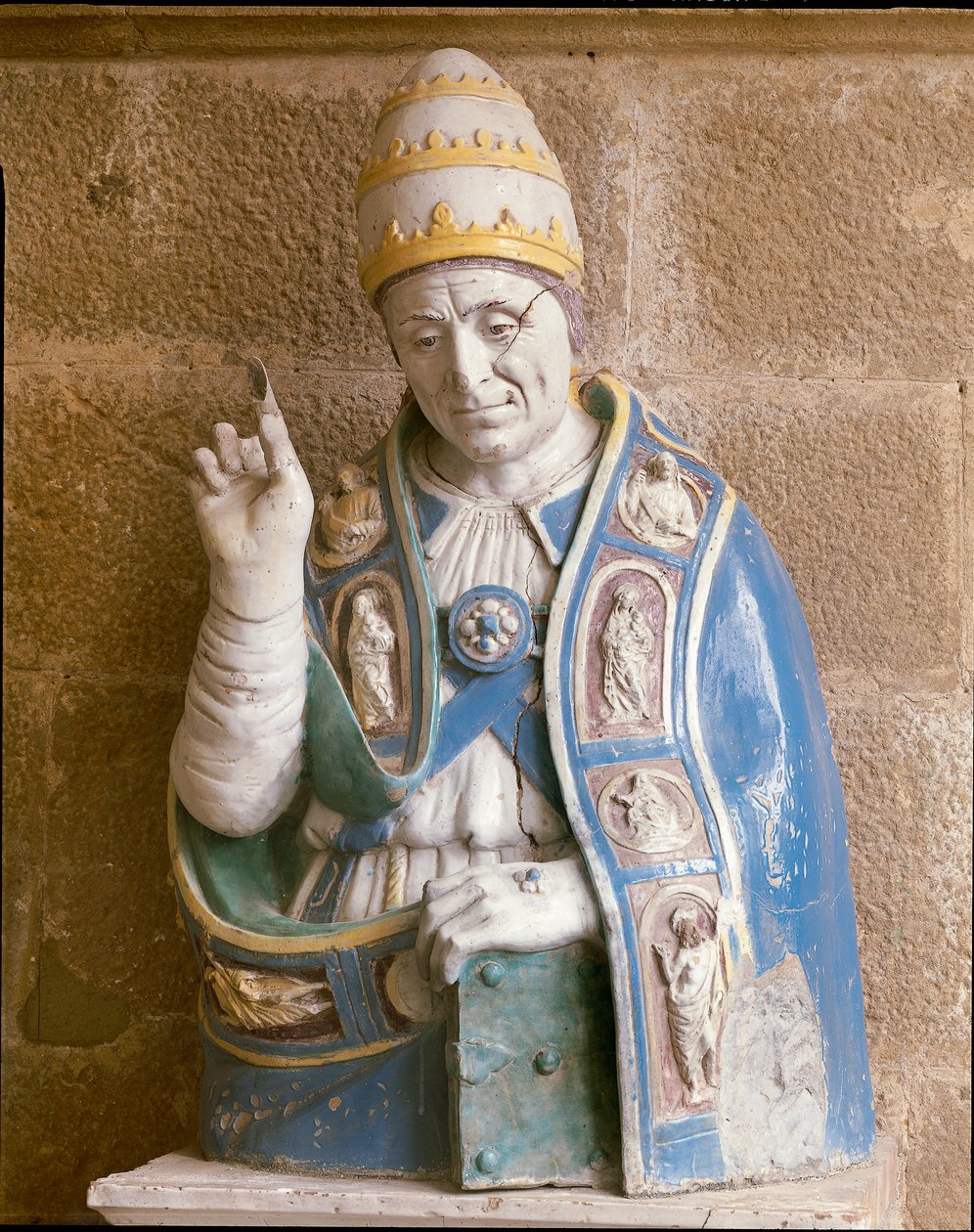 San Lino mellszobra (polikróm mázas terrakotta) alkotó: Andrea Della Robbia