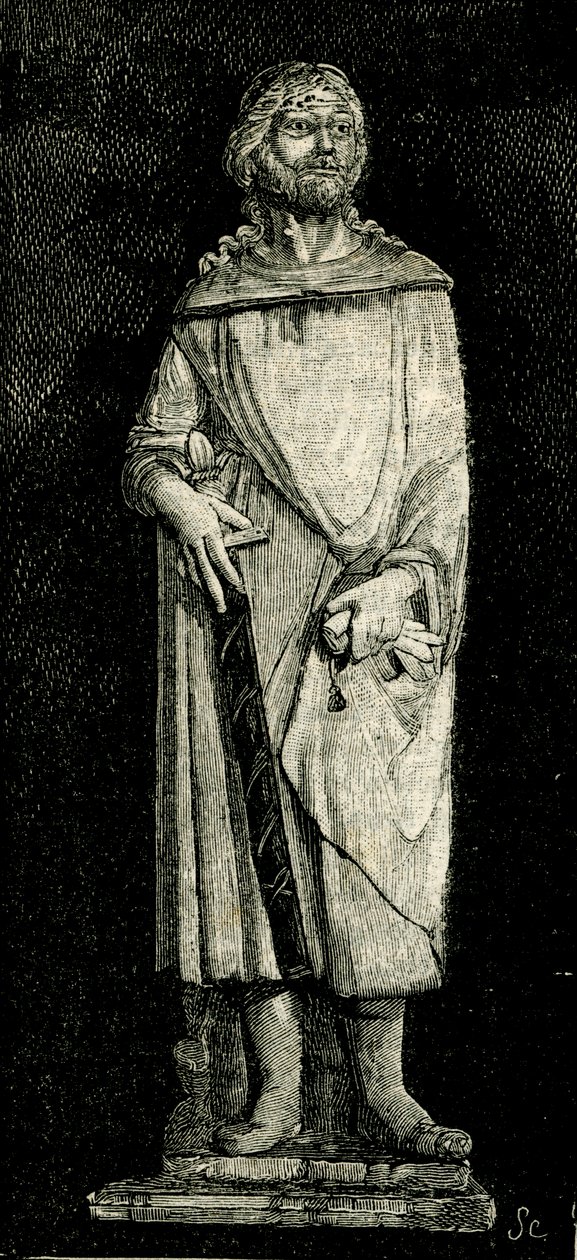 Hospitaller Julianus, Andrea Della Robbia (1435-1525 vagy 1528) szobra, a Madonna del Buon Consiglio oratóriuma, Prato, Toszkána, Olaszország, fametszet a Le cento citta d