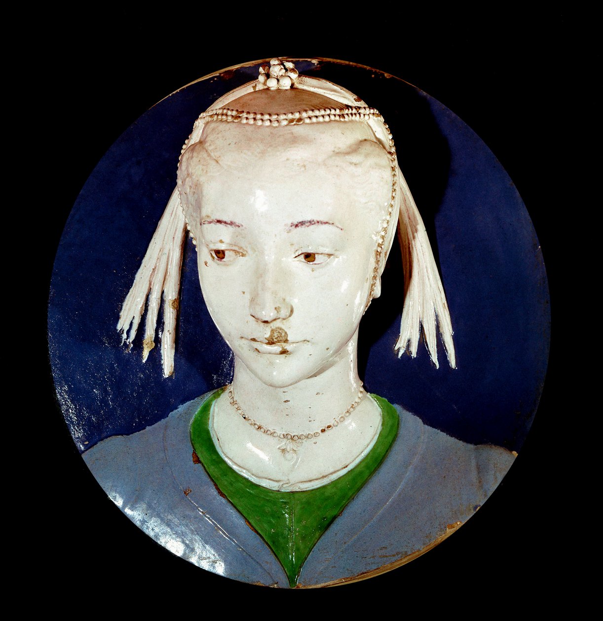 Fiatal idegen Tondo portréja terrakotta dekorációban, Andrea della Robbia alkotó: Andrea Della Robbia