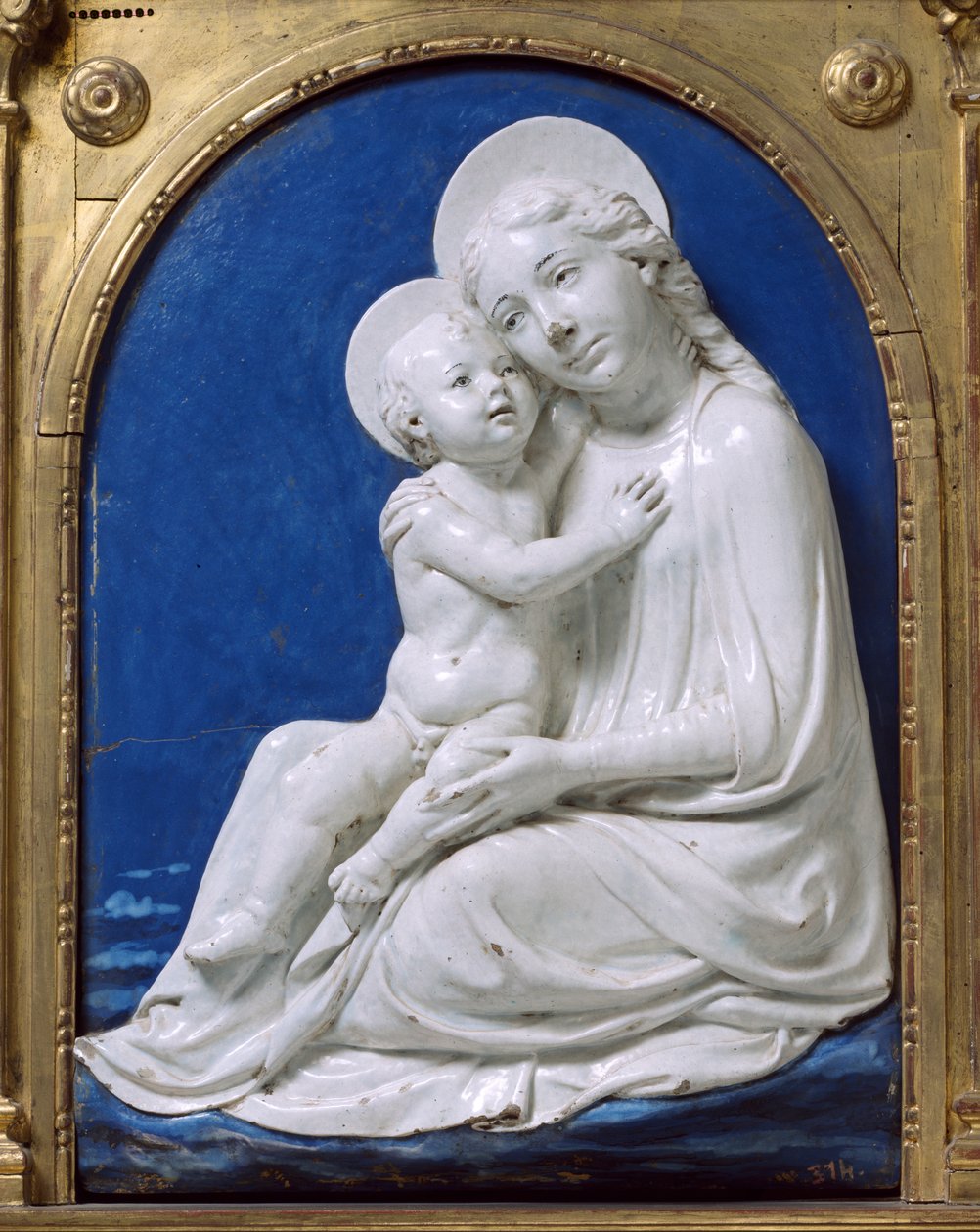 Madonna a gyermekkel (Az alázat Madonnája) (mázas terrakotta) alkotó: Andrea Della Robbia