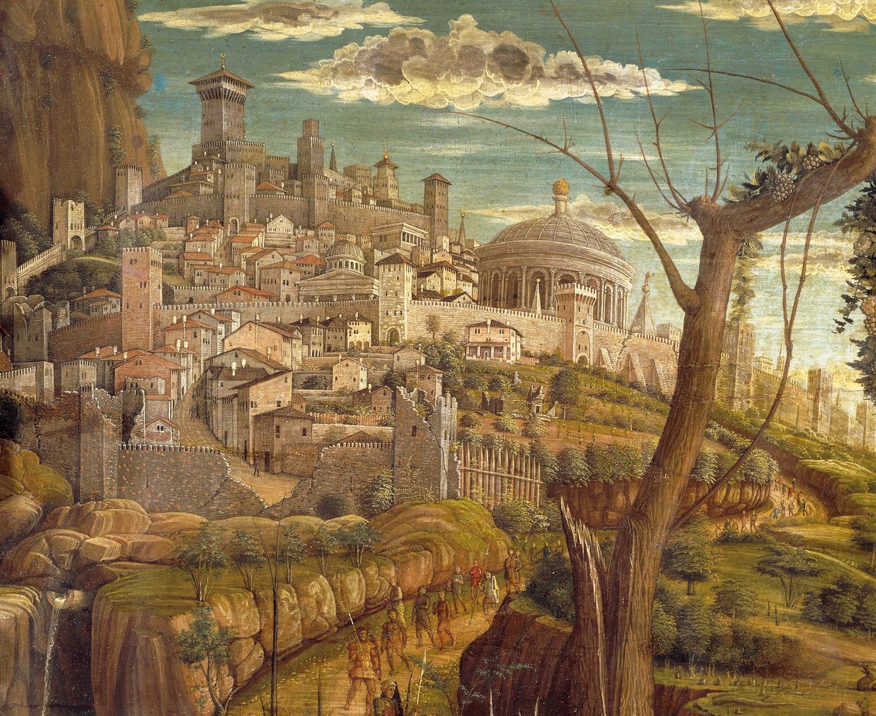 Andrea Mantegna (1431-1506) Agónia a kertben, tempera fán, 71x94 cm, Jeruzsálem részletképe alkotó: Andrea Mantegna