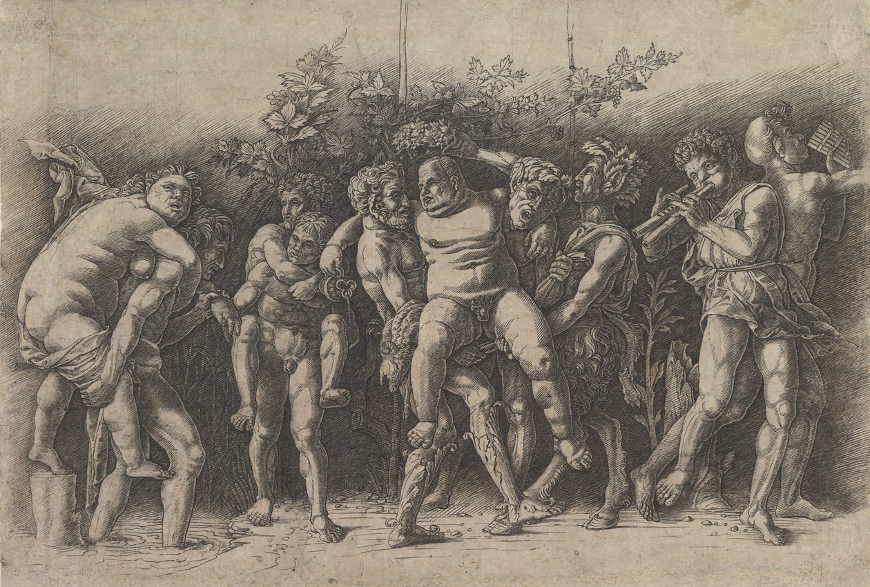 Bacchanal Silenusszal, egy fríz kompozíció tíz figurával Silenus körül, aki..., 1470-es évek eleje. alkotó: Andrea Mantegna
